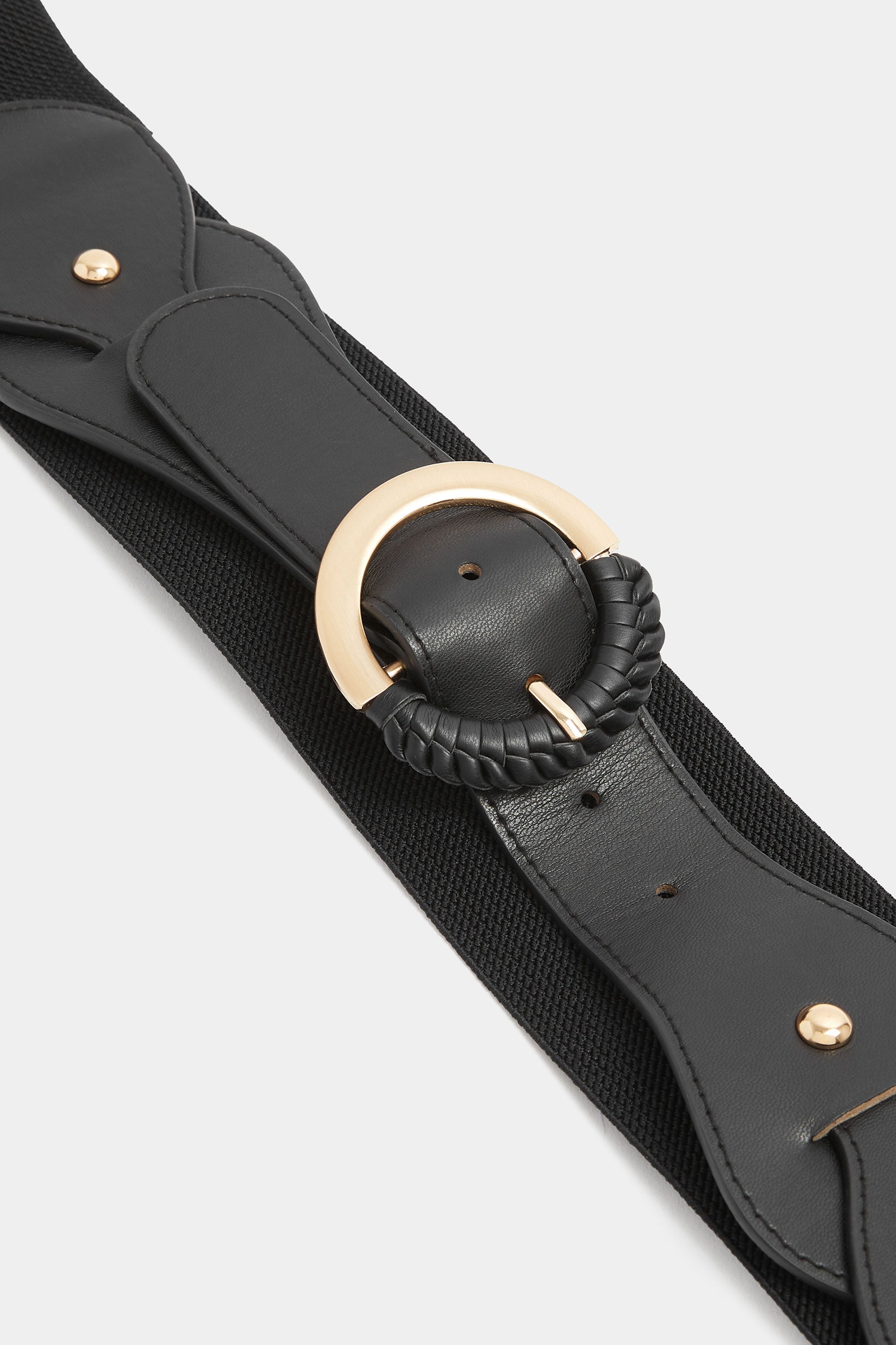 Black Wide Elasticated Round Buckle Belt | Yours Clothing 2