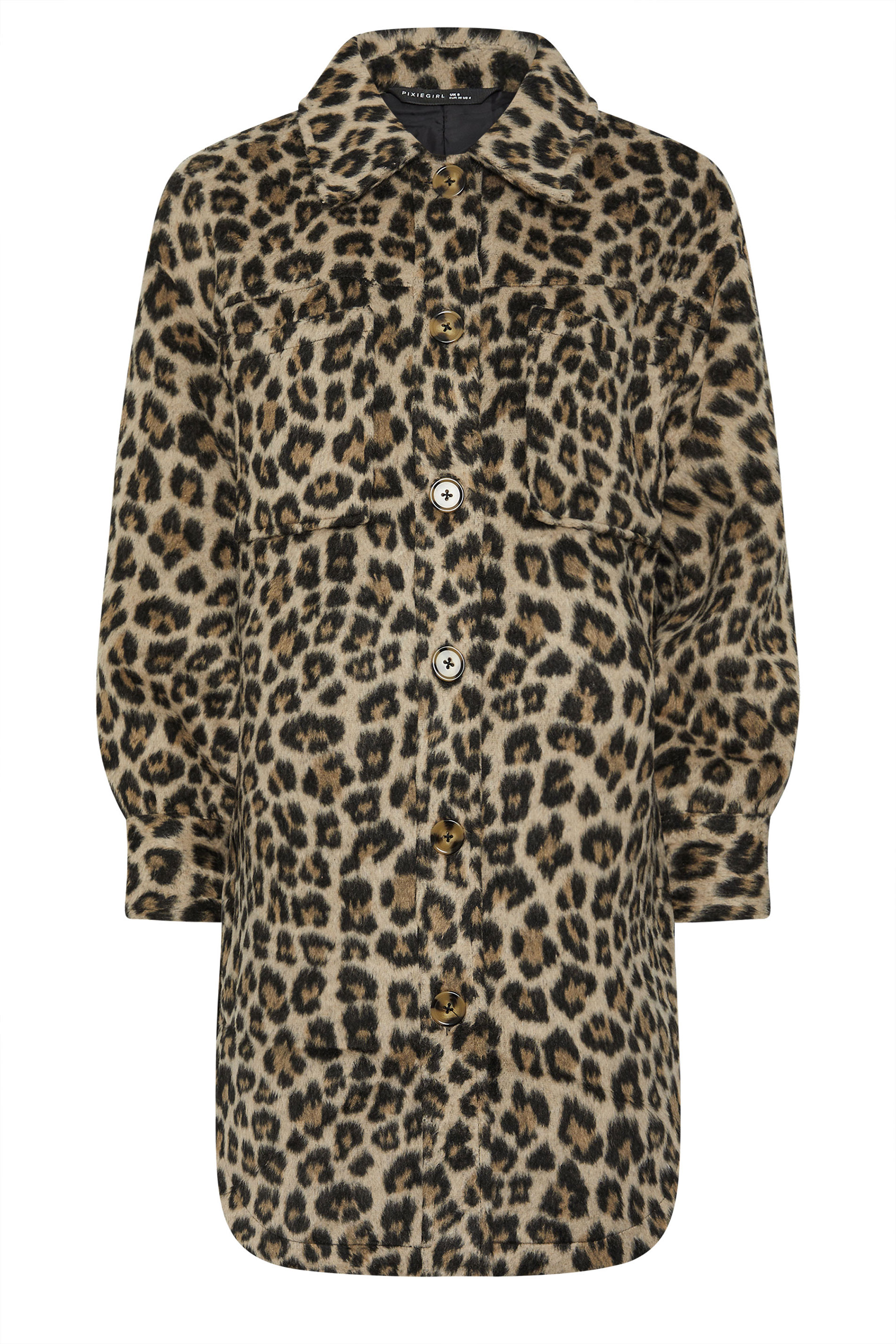 PixieGirl Petite Women's Beige Brown Leopard Print Longline Shacket | PixieGirl 5