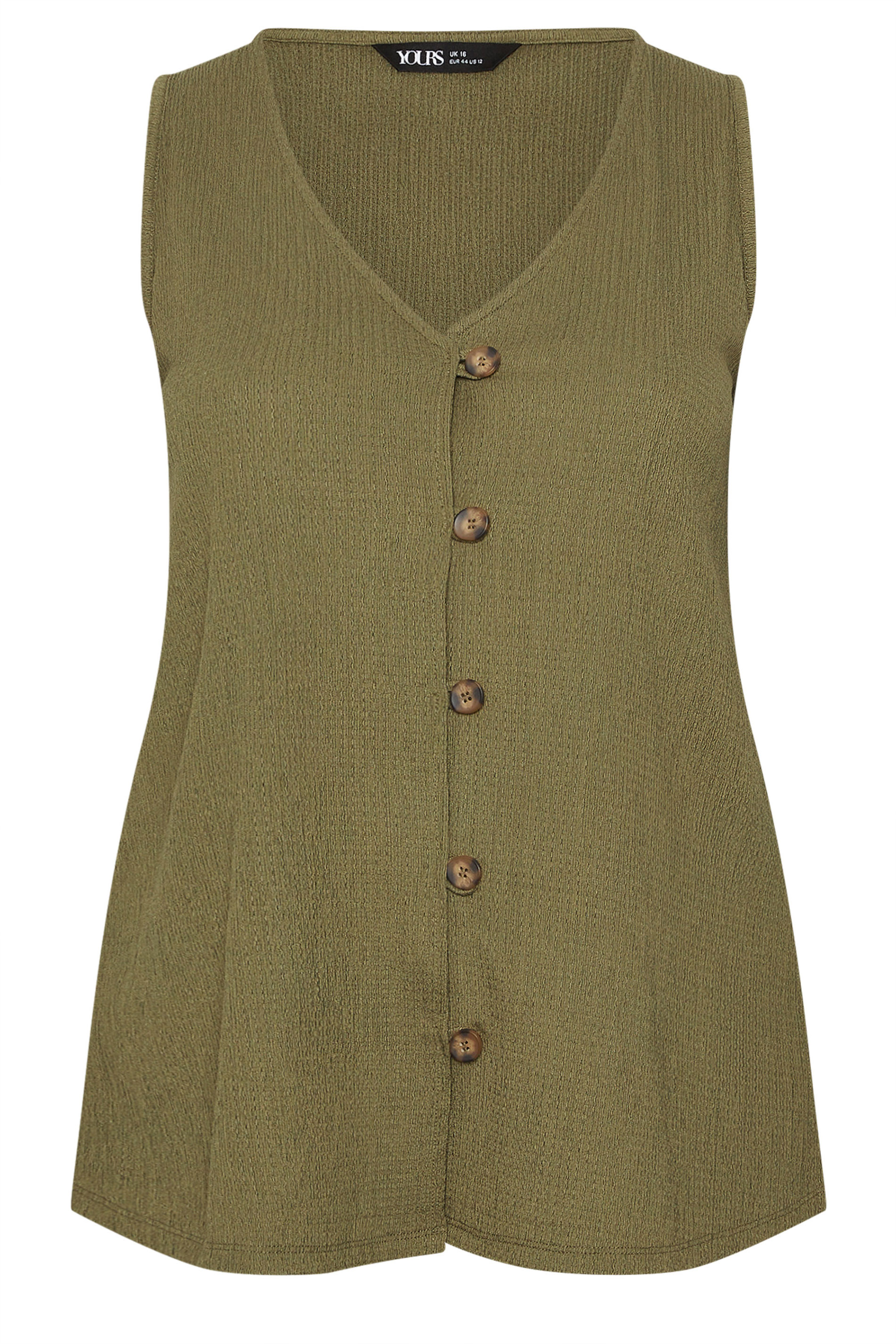 YOURS Plus Size Khaki Green Textured Waistcoat | Yours Clothing 5
