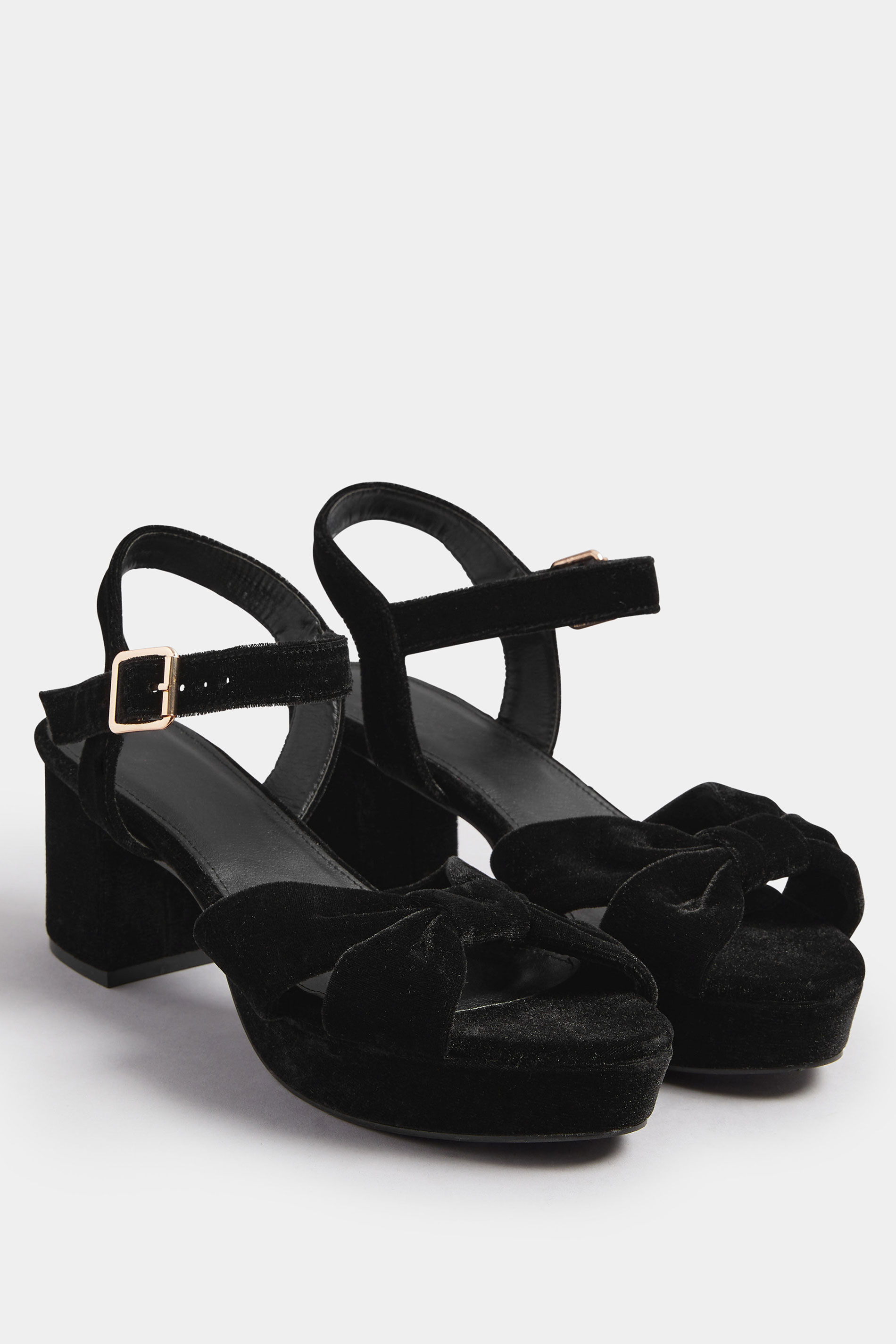 Black Velvet Bow Strap Platform Heels In Extra Wide Fit | Yours Clothing 3