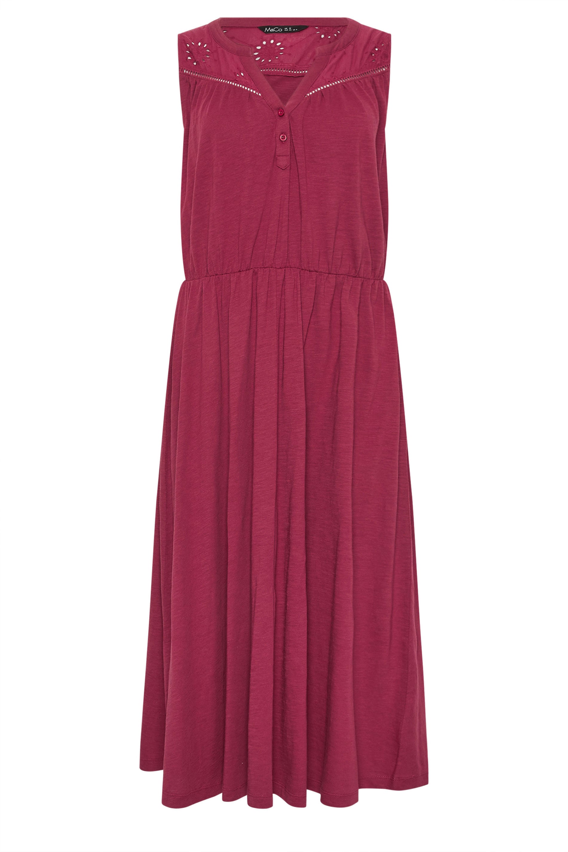 M&Co Berry Red Broderie Sleeveless Cotton Midi Dress | M&Co 5
