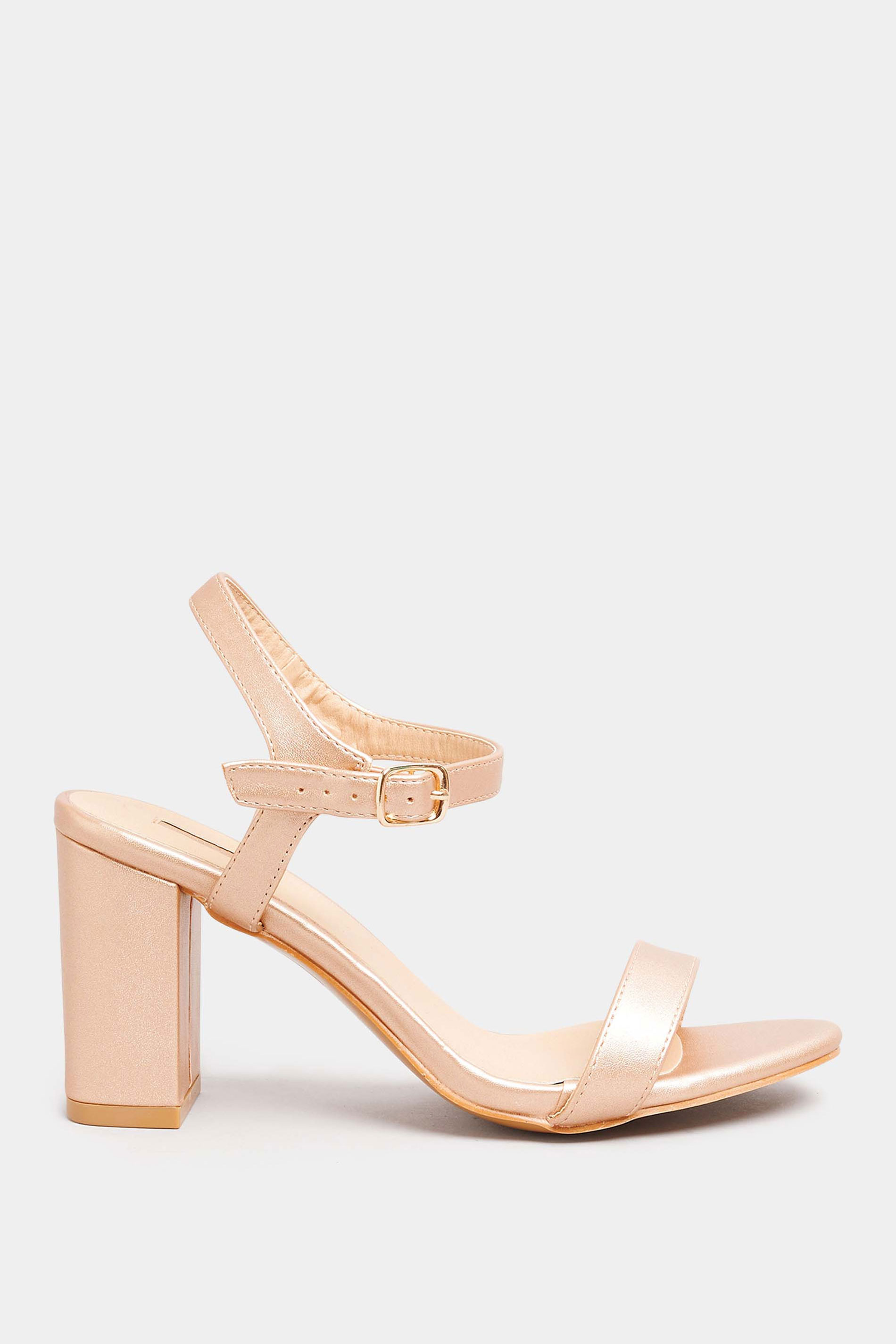 LIMITED COLLECTION Rose Gold Block Heel Sandals In Wide E Fit & Extra Wide Fit | Yours Clothing 3