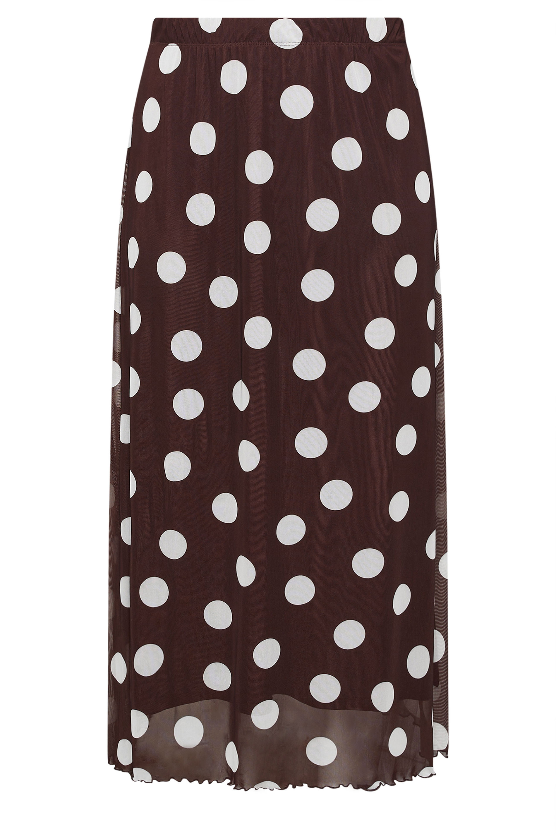 YOURS Plus Size Chocolate Brown Polka Dot Mesh Skirt | Yours Clothing 5