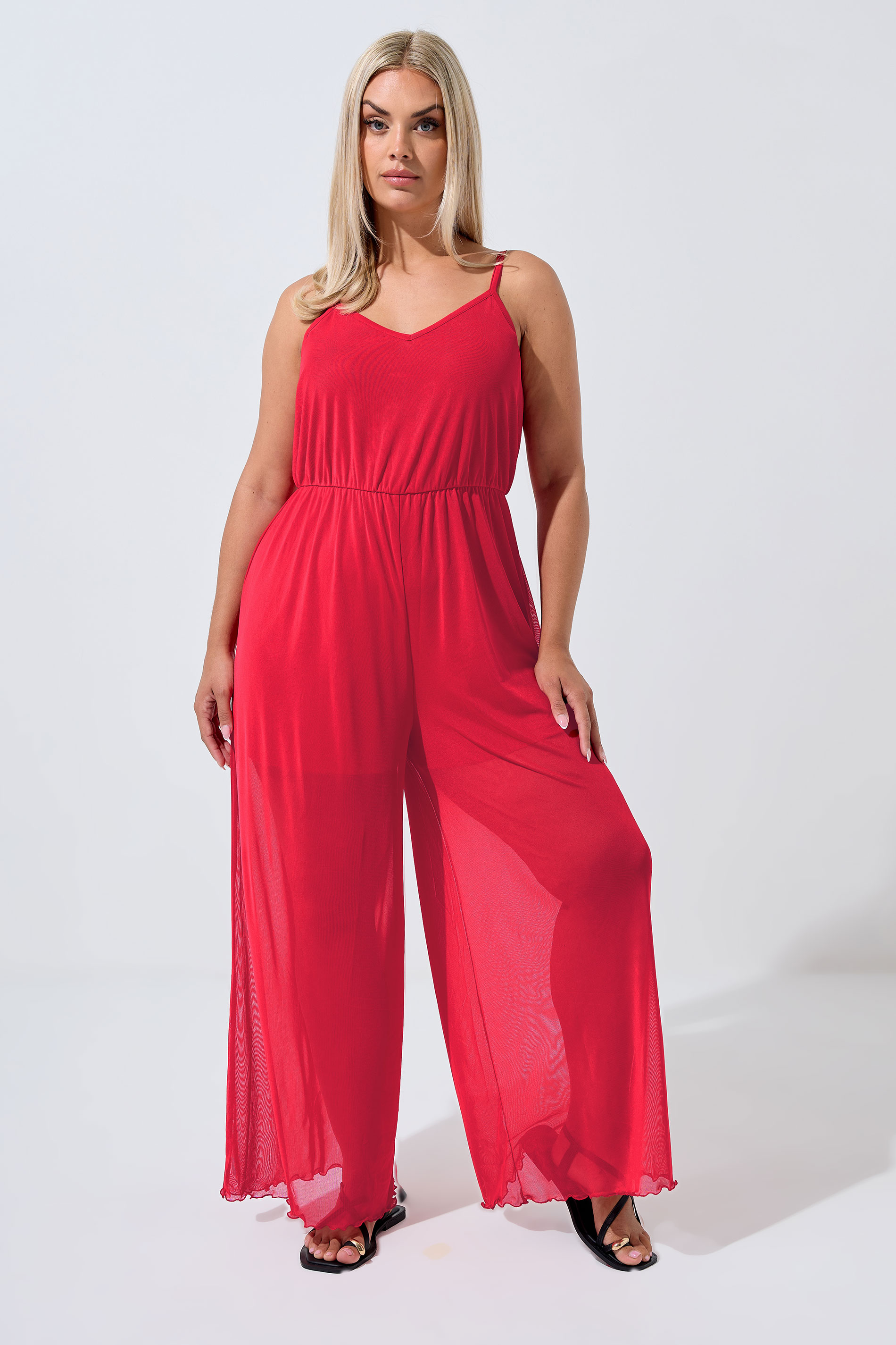 LIMITED COLLECTION Plus Size Red Mesh Jumpsuit | Yours Clothing 3