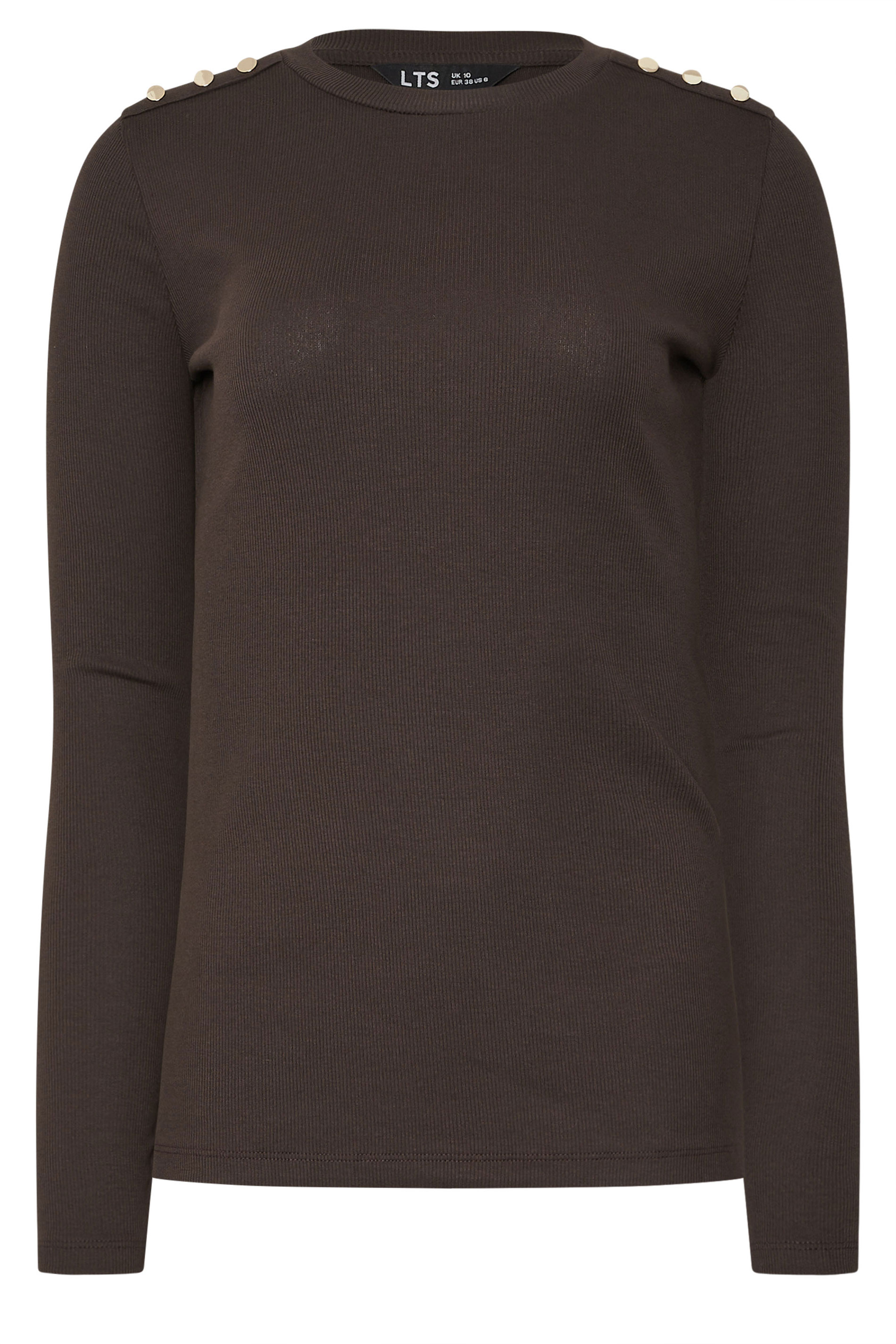 LTS Tall Chocolate Brown Ribbed Button Top | Long Tall Sally 5