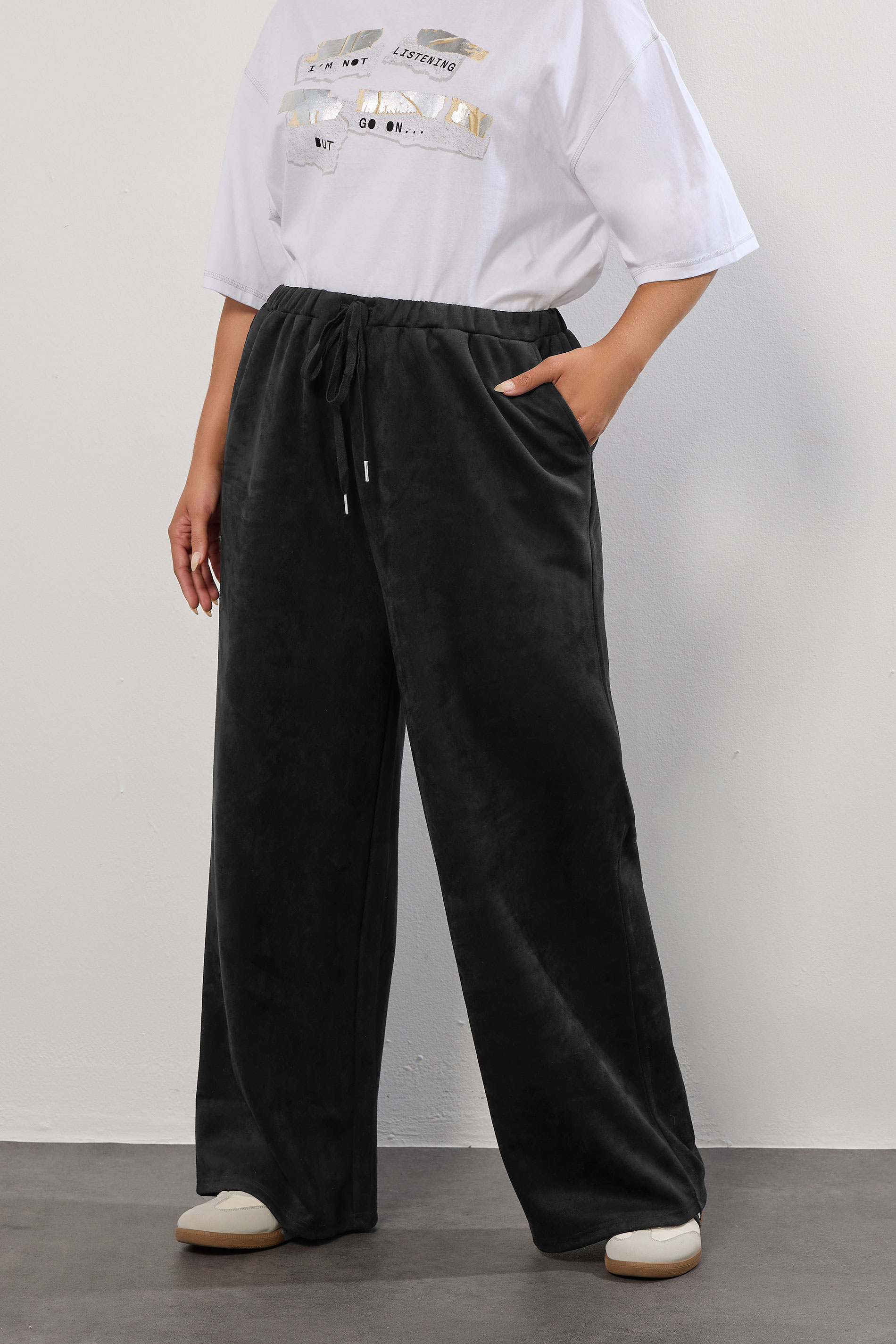 YOURS Plus Size Black Faux Suede Wide Leg Trousers | Yours Clothing 3