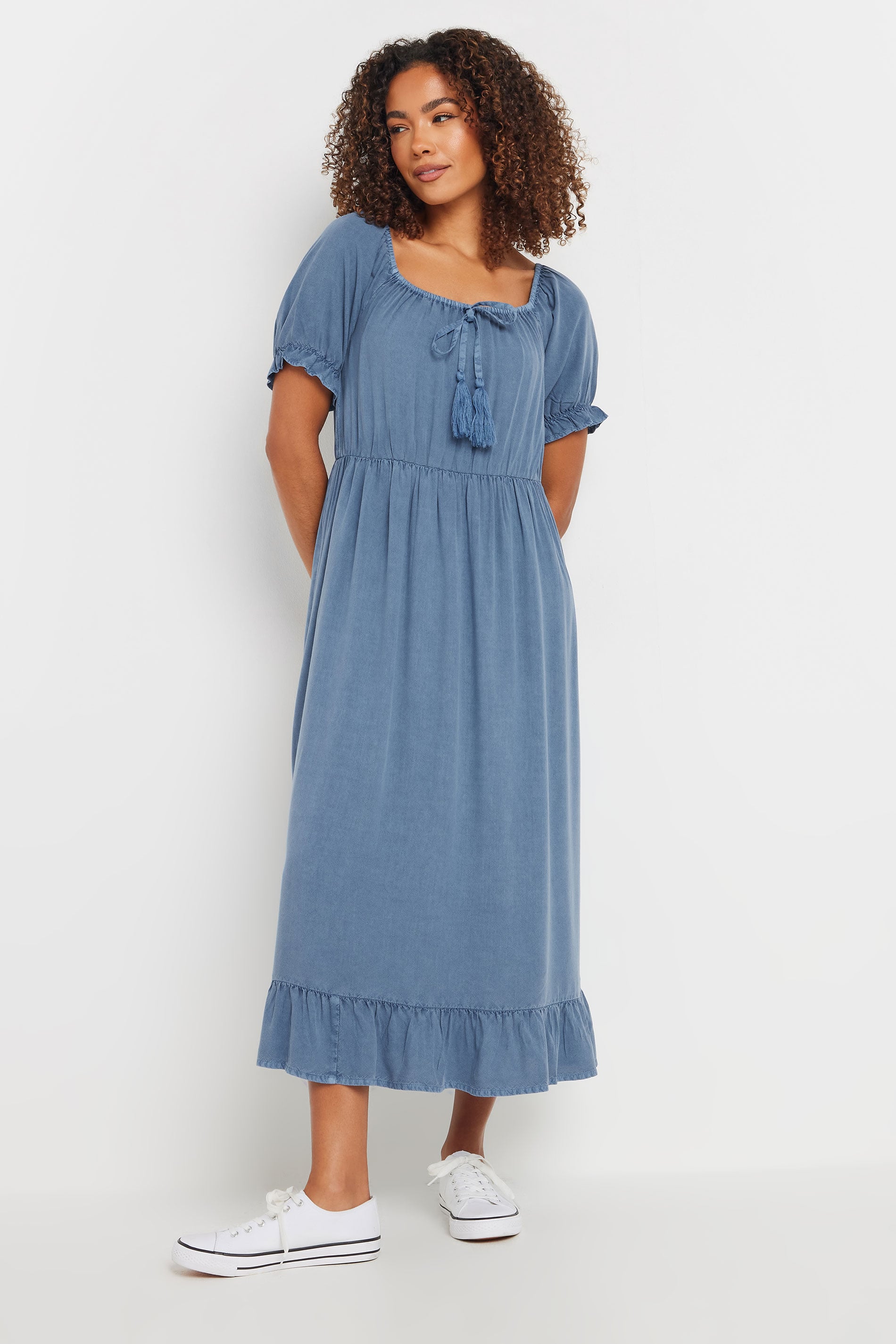 M&Co Blue Tassel Detail Smock Dress | M&Co 3
