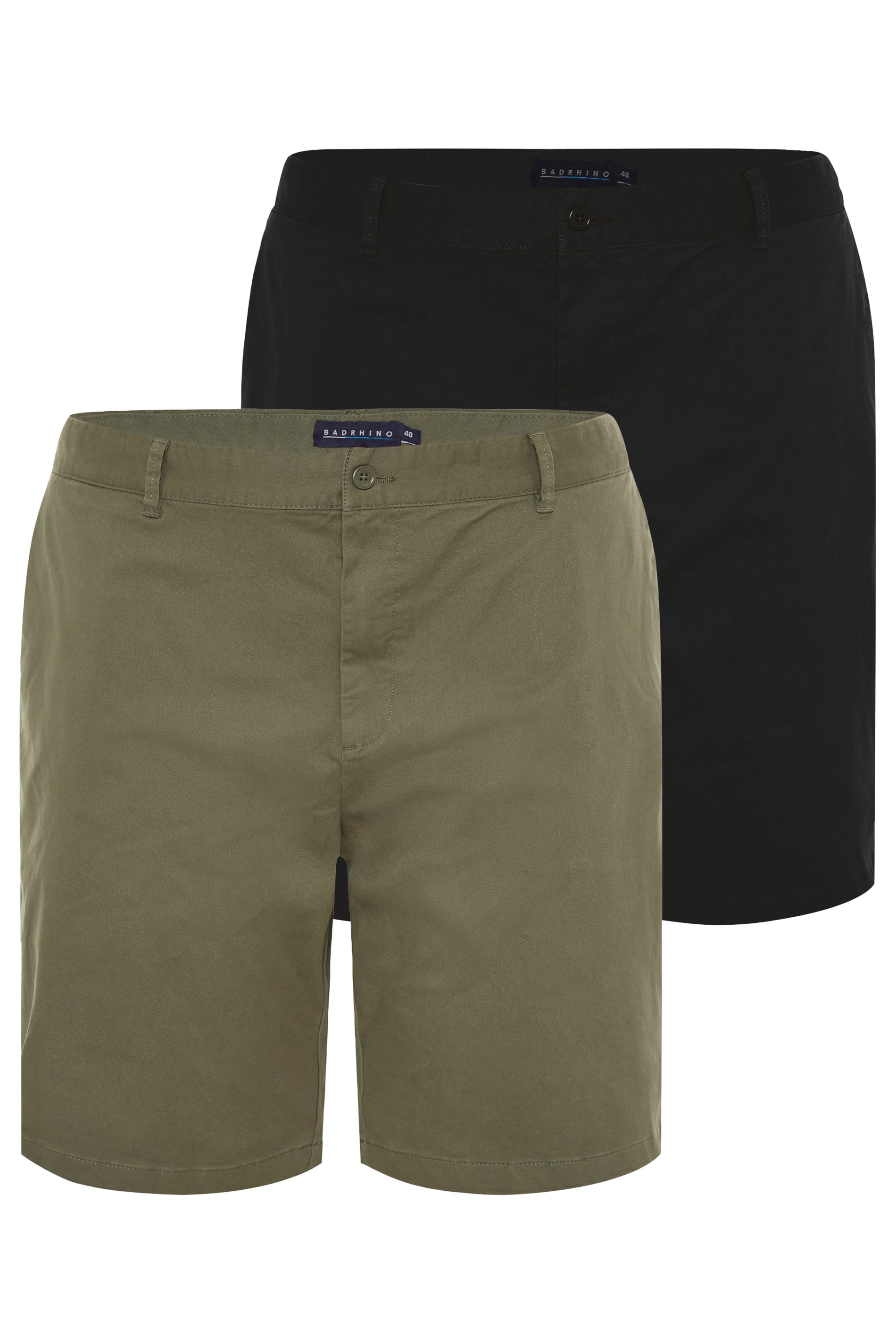 BadRhino Big & Tall 2 PACK Black & Khaki Green Stretch Chino Shorts | BadRhino 3