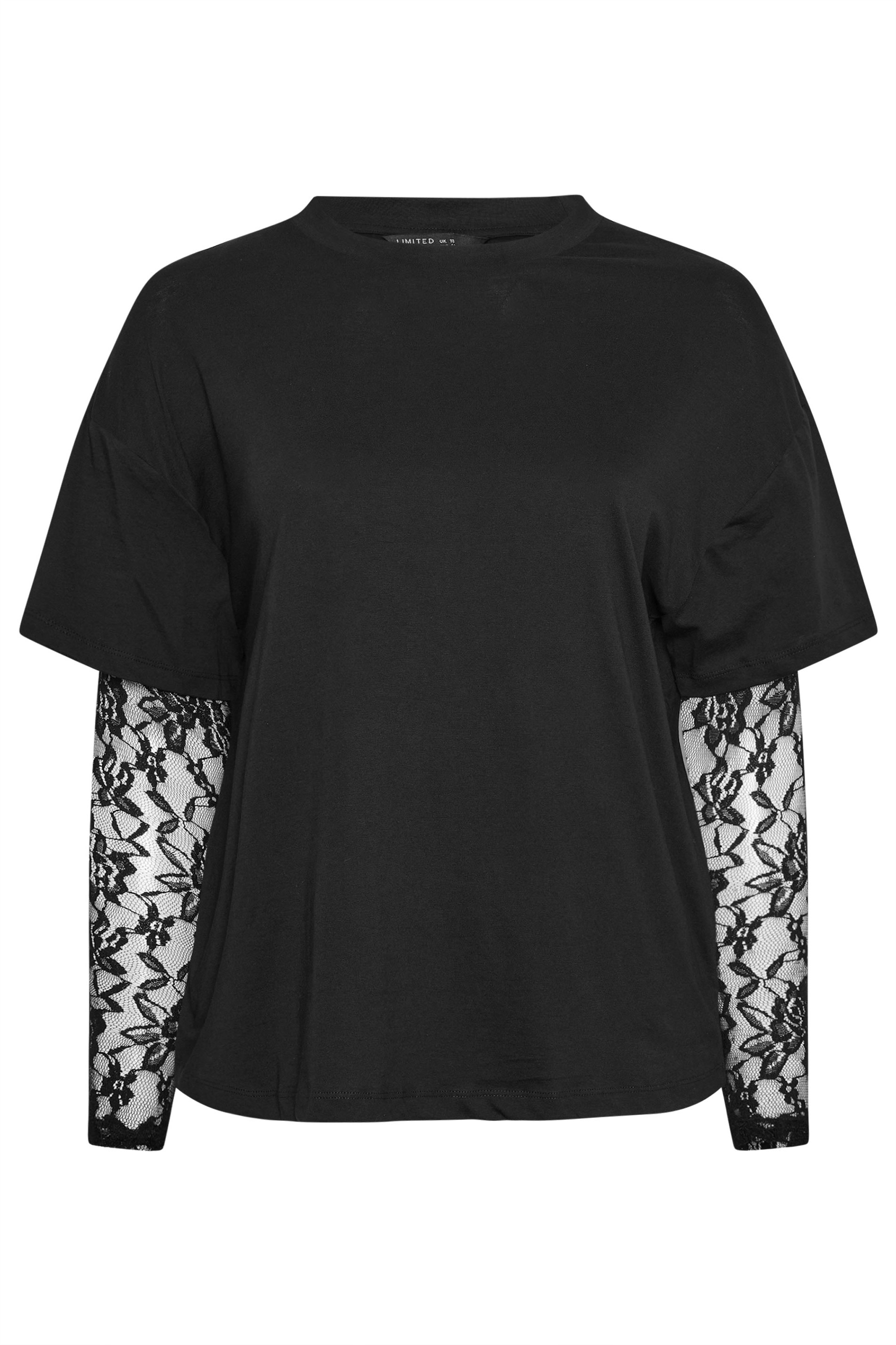 LIMITED COLLECTION Plus Size Black Lace Long Sleeve T-Shirt  | Yours Clothing 5