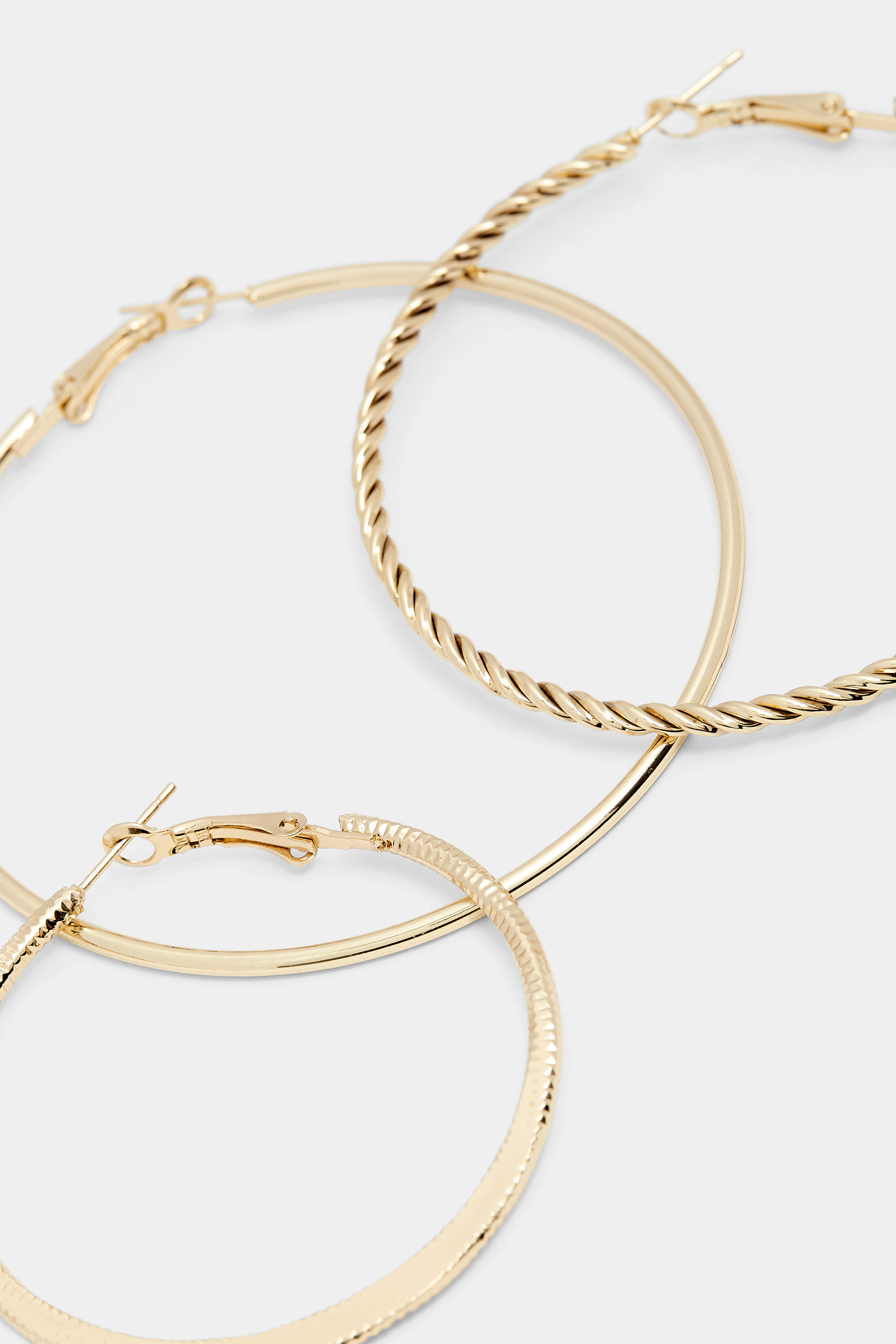 3 PACK Gold Tone Large Hoop Earrings | Yours Clothing 2