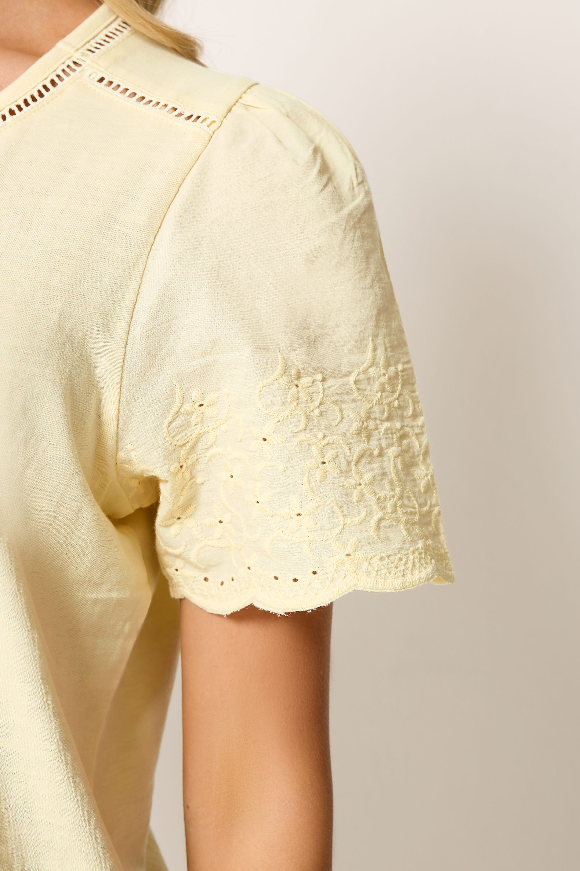 M&Co Yellow Embroidered Sleeve Cotton T-Shirt | M&Co 4