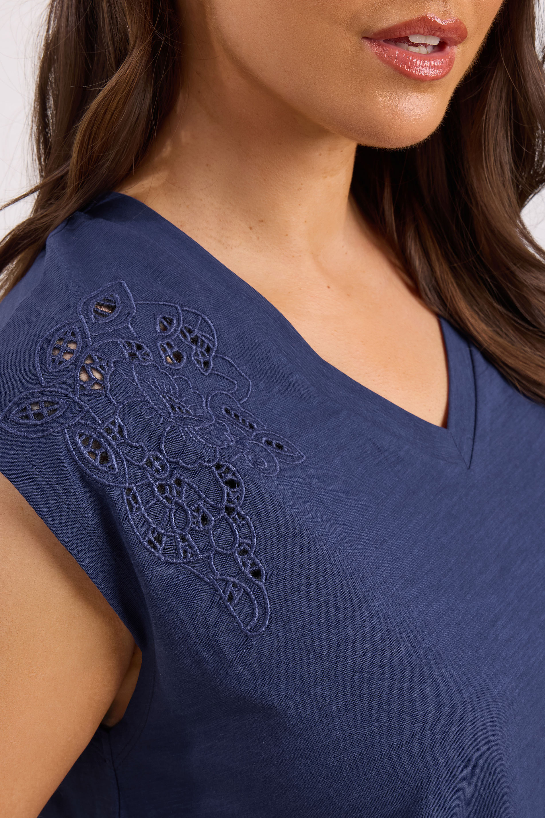EVANS Plus Size Navy Blue Broderie Anglaise Vest Top | Evans 4
