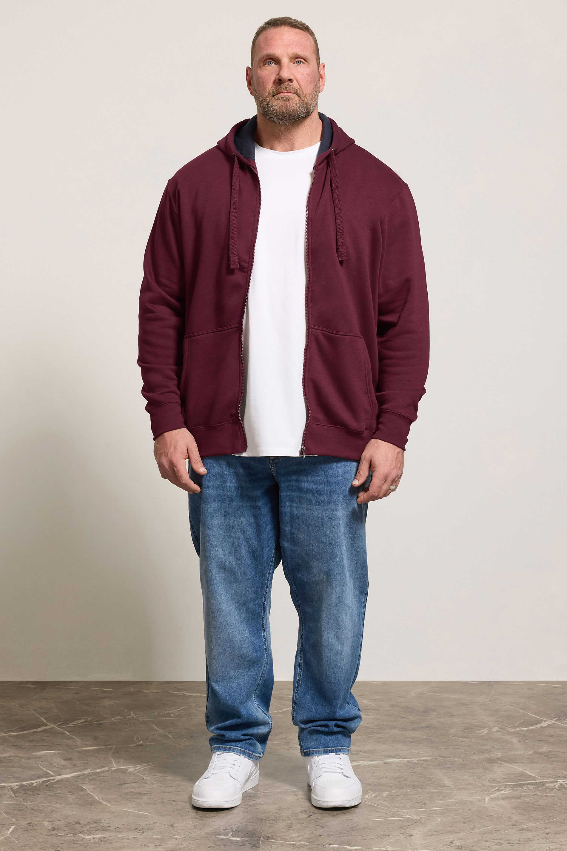 KAM Big & Tall Burgundy Zip Through Hoodie | BadRhino 1