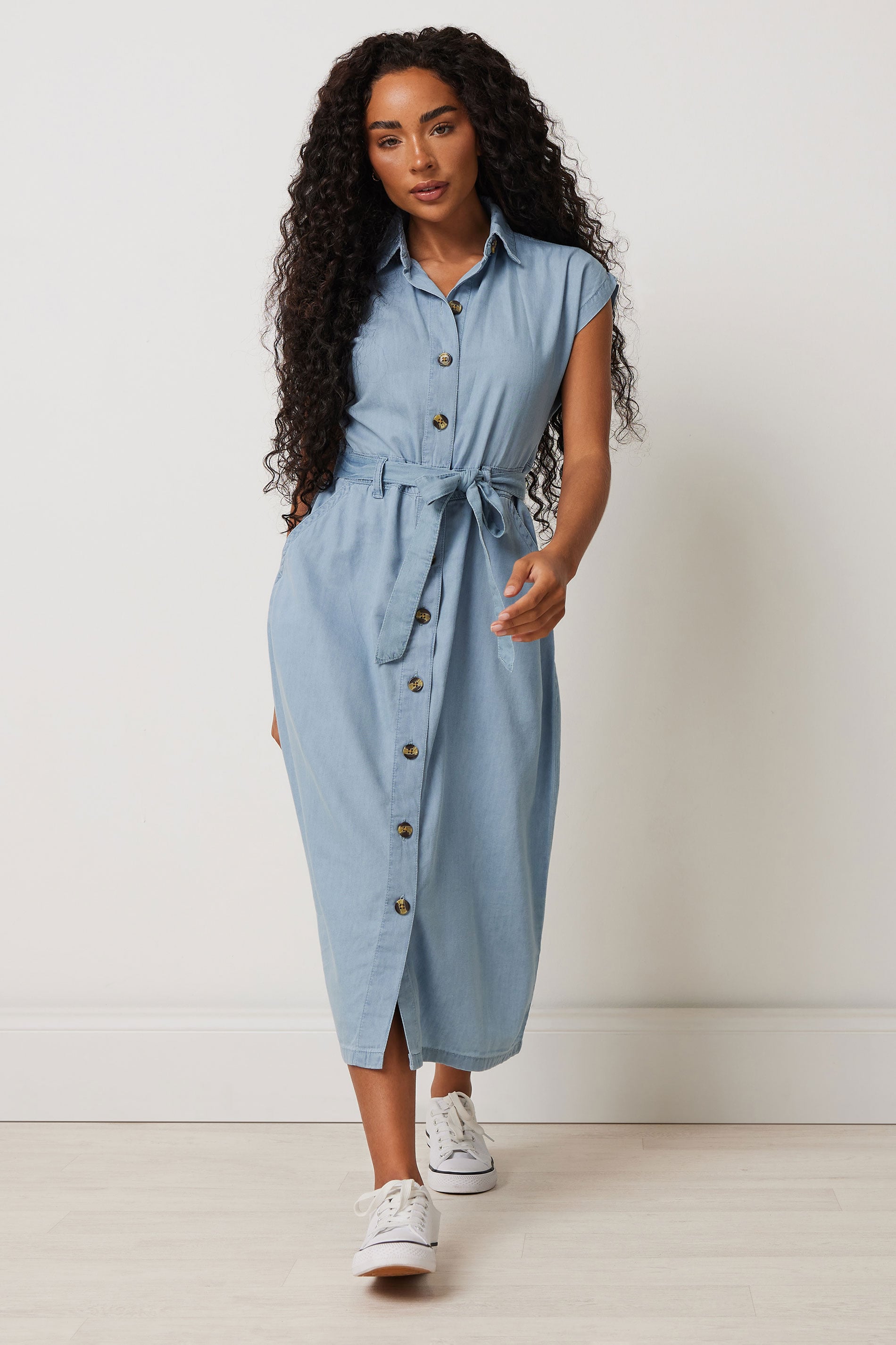 M&Co Petite Light Blue Denim Shirt Dress | M&Co 2