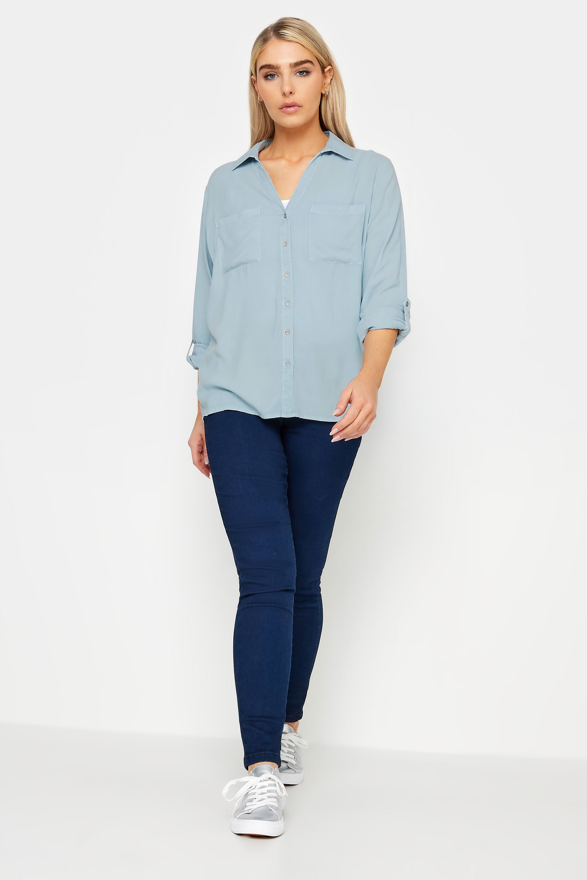 M&Co Blue Button Up Long Sleeve Shirt | M&Co 2
