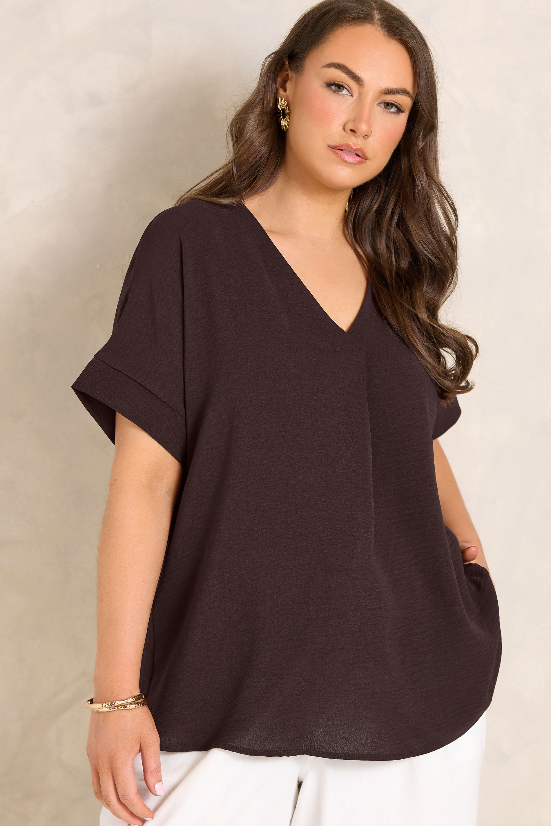 EVANS Plus Size Chocolate Brown Front Pleat Blouse | Evans 3