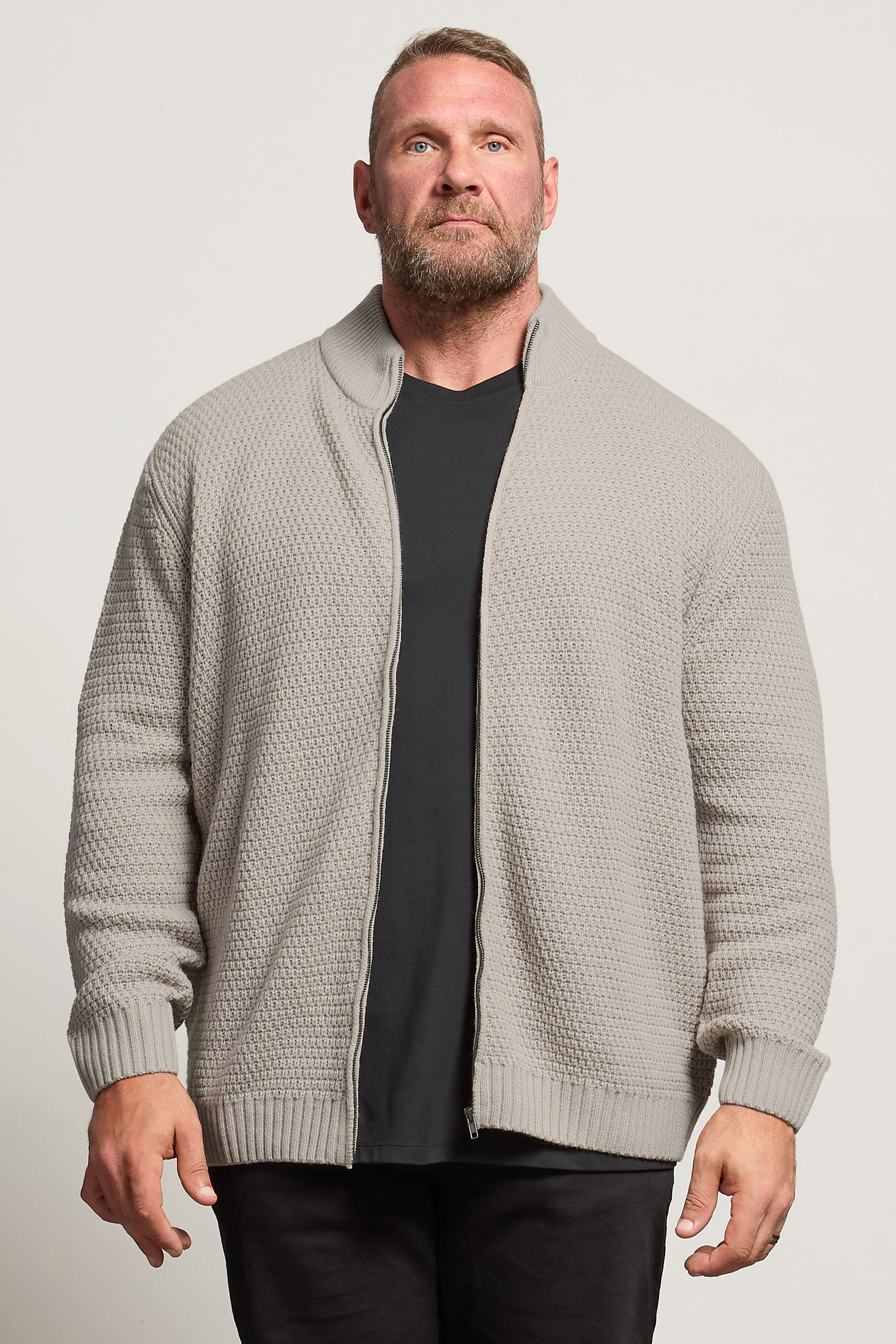 BadRhino Big & Tall Natural Brown Wool Zip Through Jumper | BadRhino 3