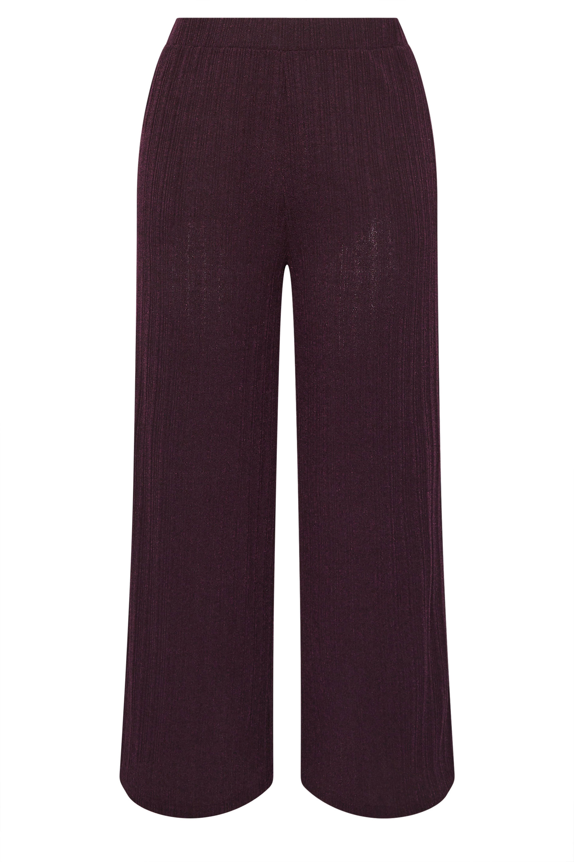 YOURS Plus Size Dark Purple Knitted Wide Leg Trousers | Yours Clothing 5