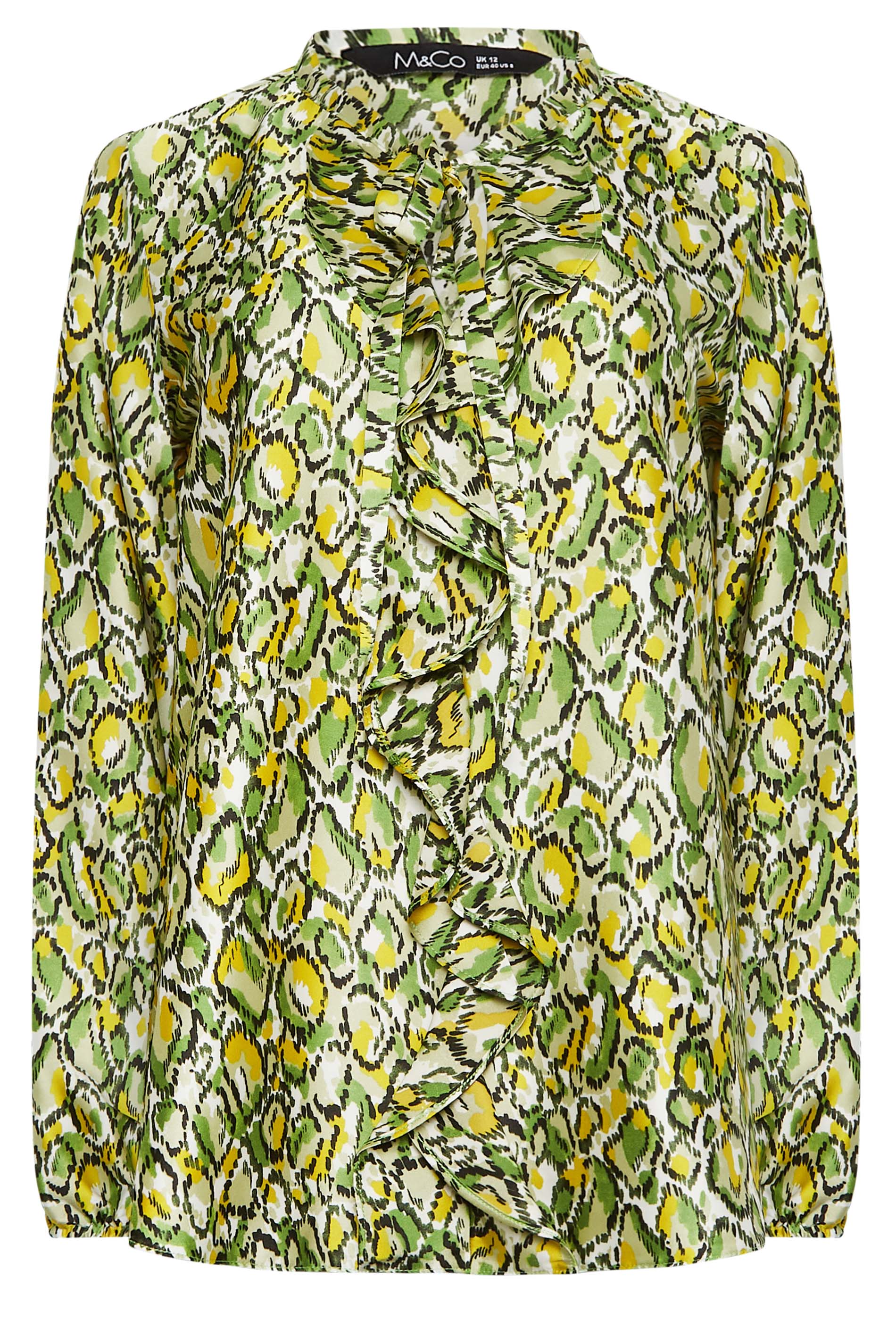 M&Co Green Snake Print Tie Neck Blouse | M&Co 6