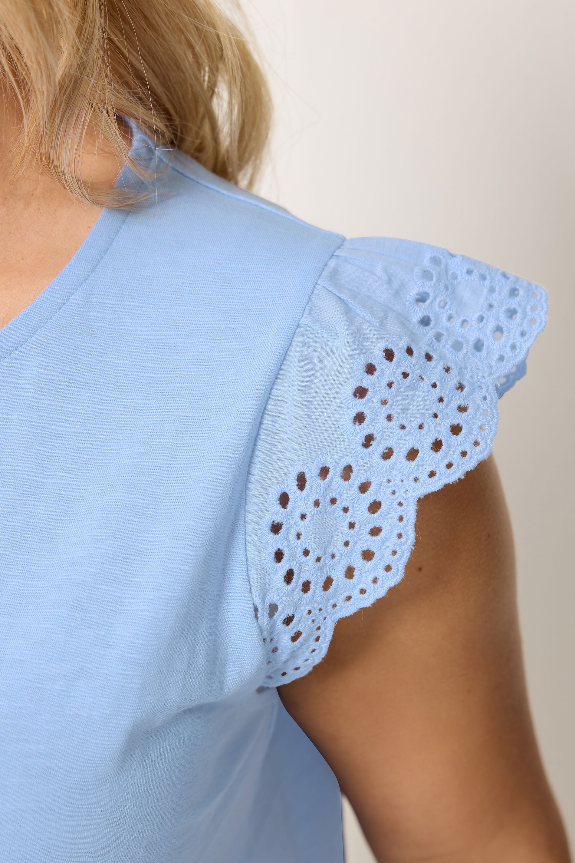 YOURS Plus Size Light Blue Broderie Anglaise Frill Vest Top | Yours Clothing 4