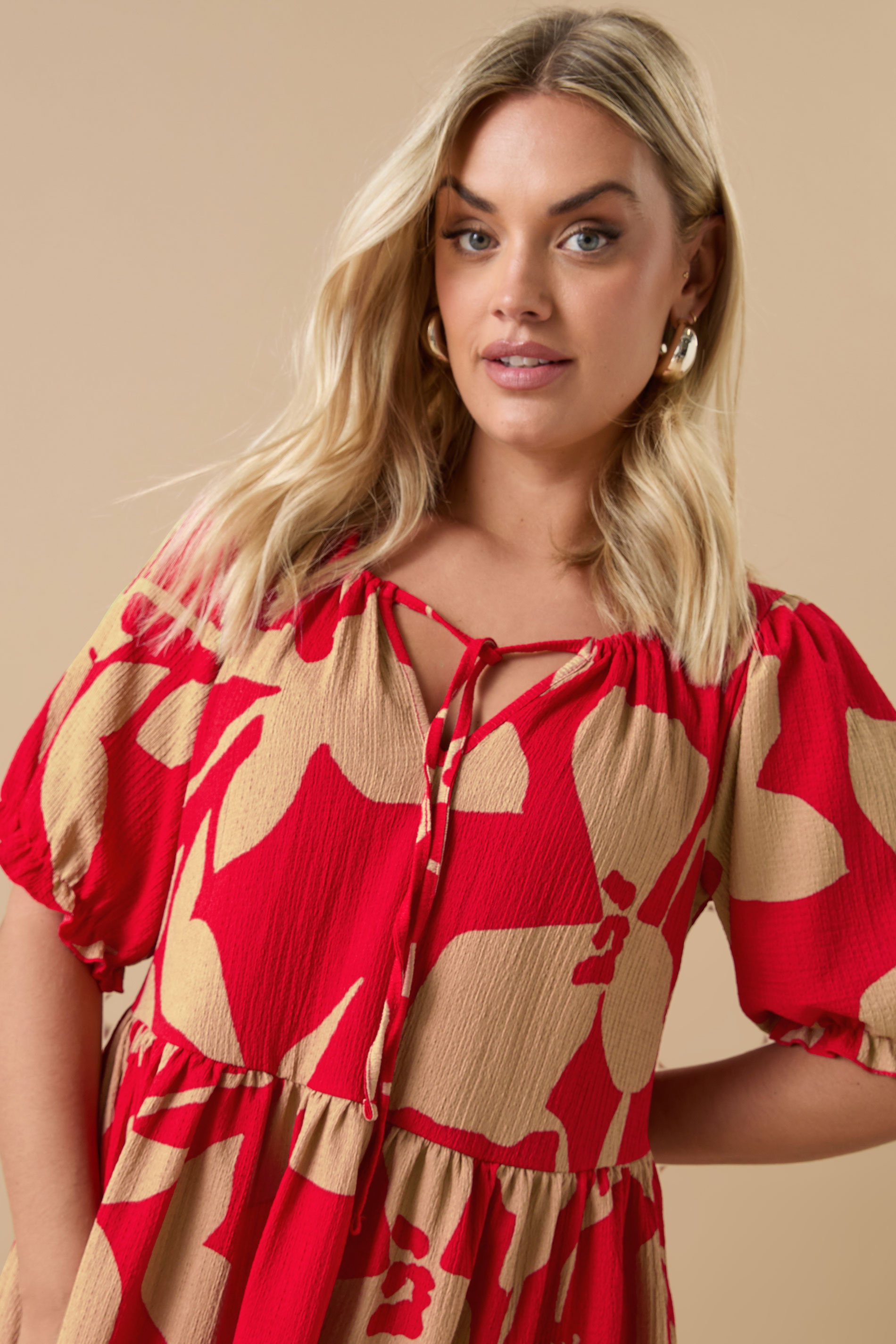 YOURS Plus Size Red Abstract Floral Tie Neck Mini Dress | Yours Clothing 4