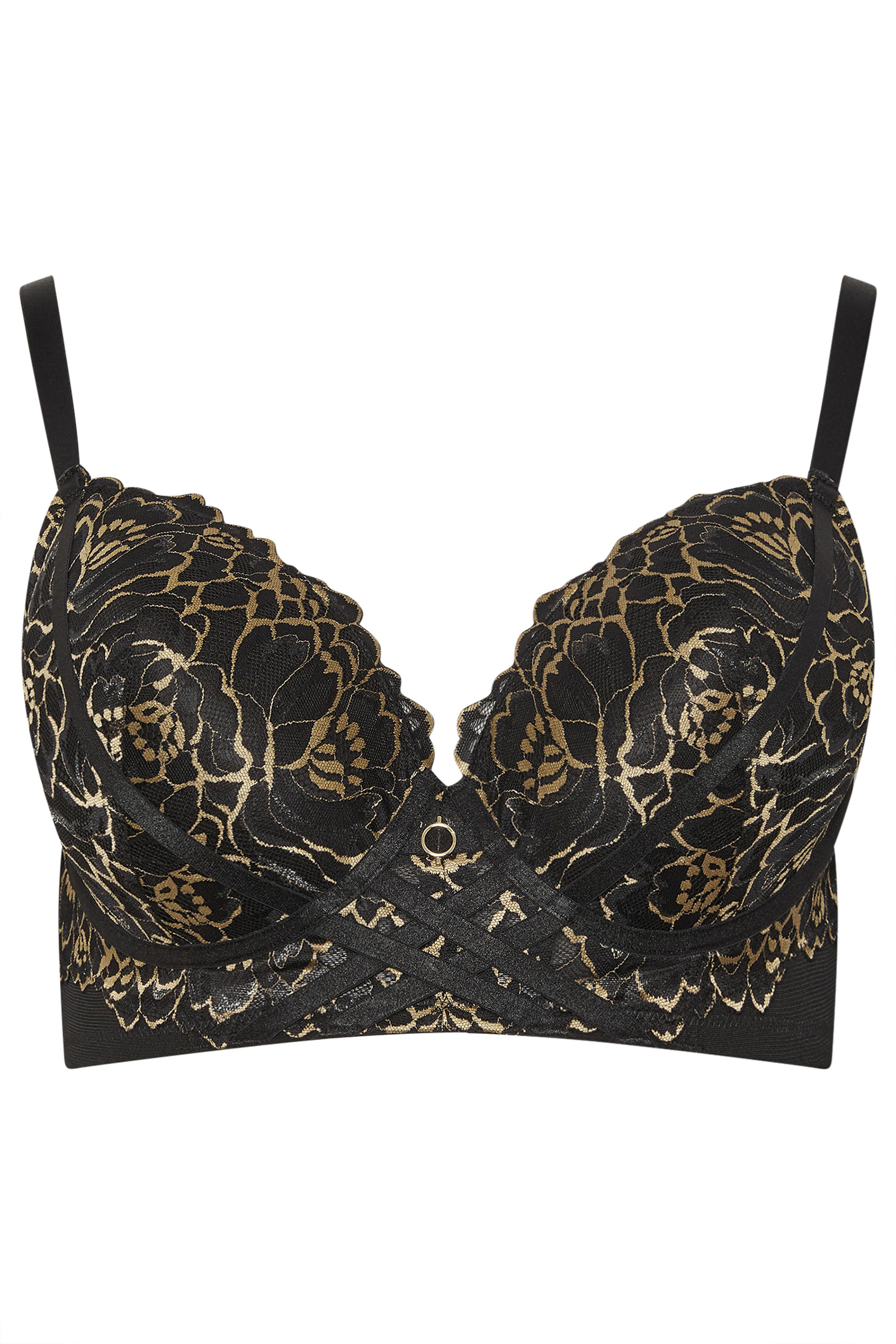 YOURS Plus Size Black & Gold Floral Padded Bra | Yours Clothing 5