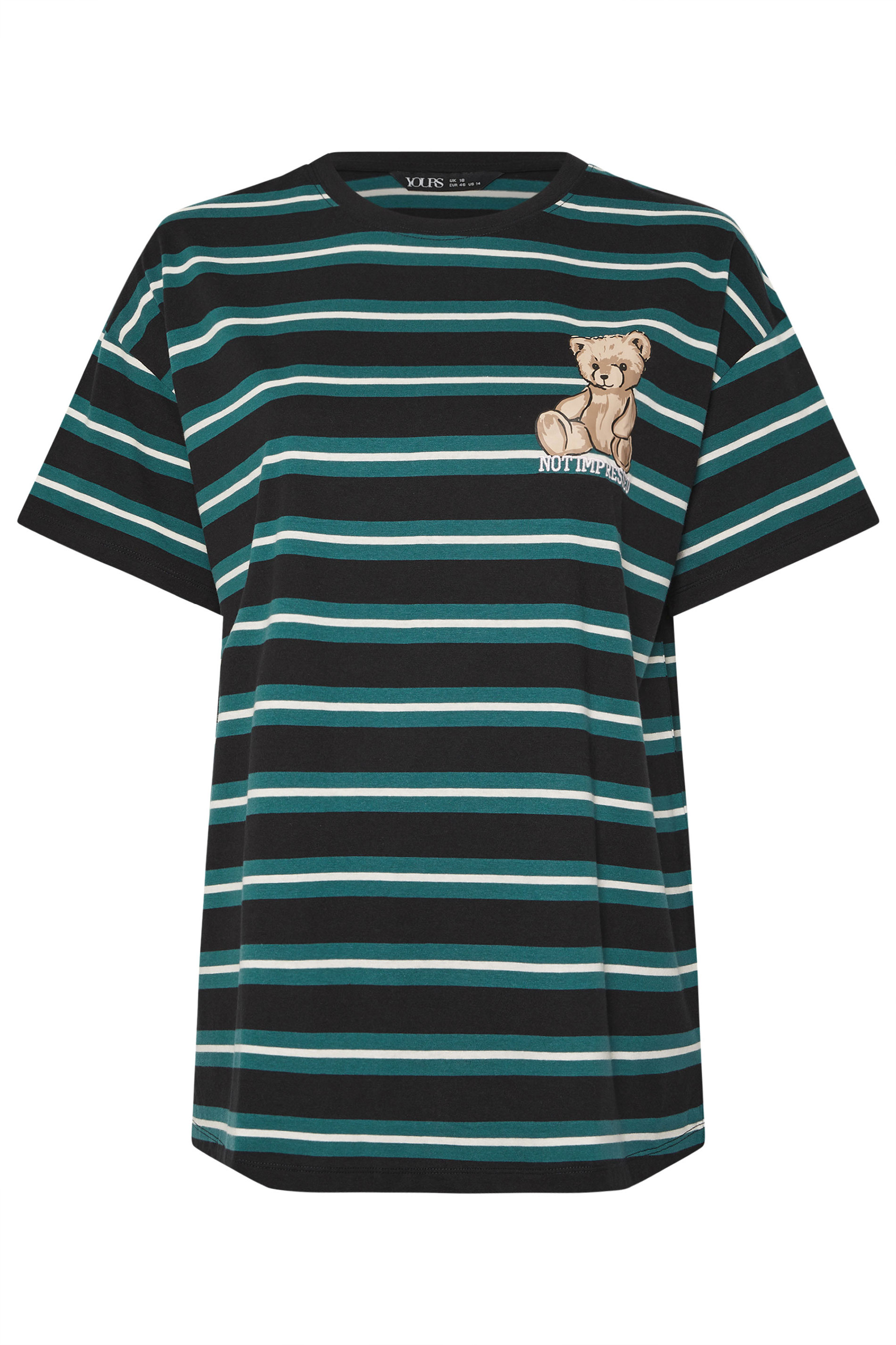 YOURS Plus Size Green Stripe Teddy Print T-Shirt | Yours Clothing 6