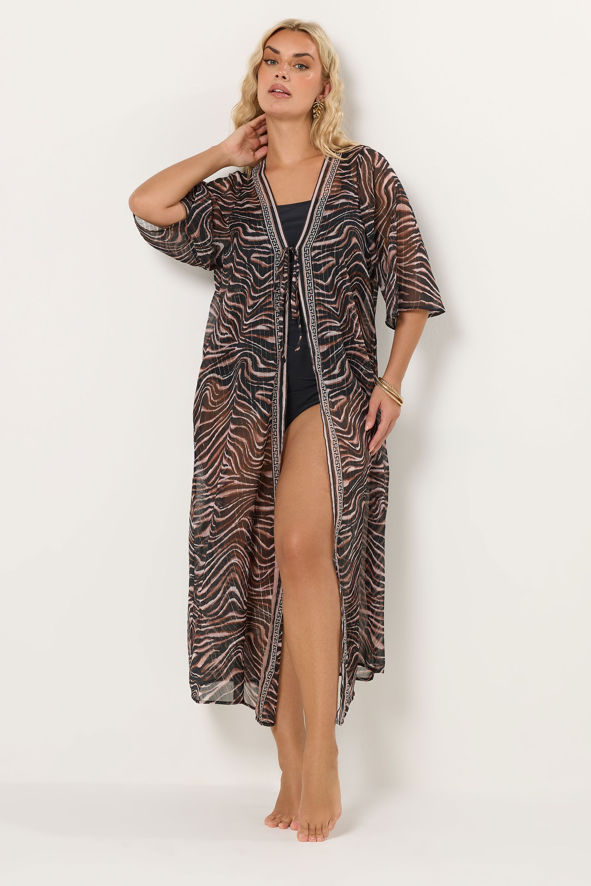 YOURS Plus Size Black Animal Chiffon Kimono | Yours Clothing 2