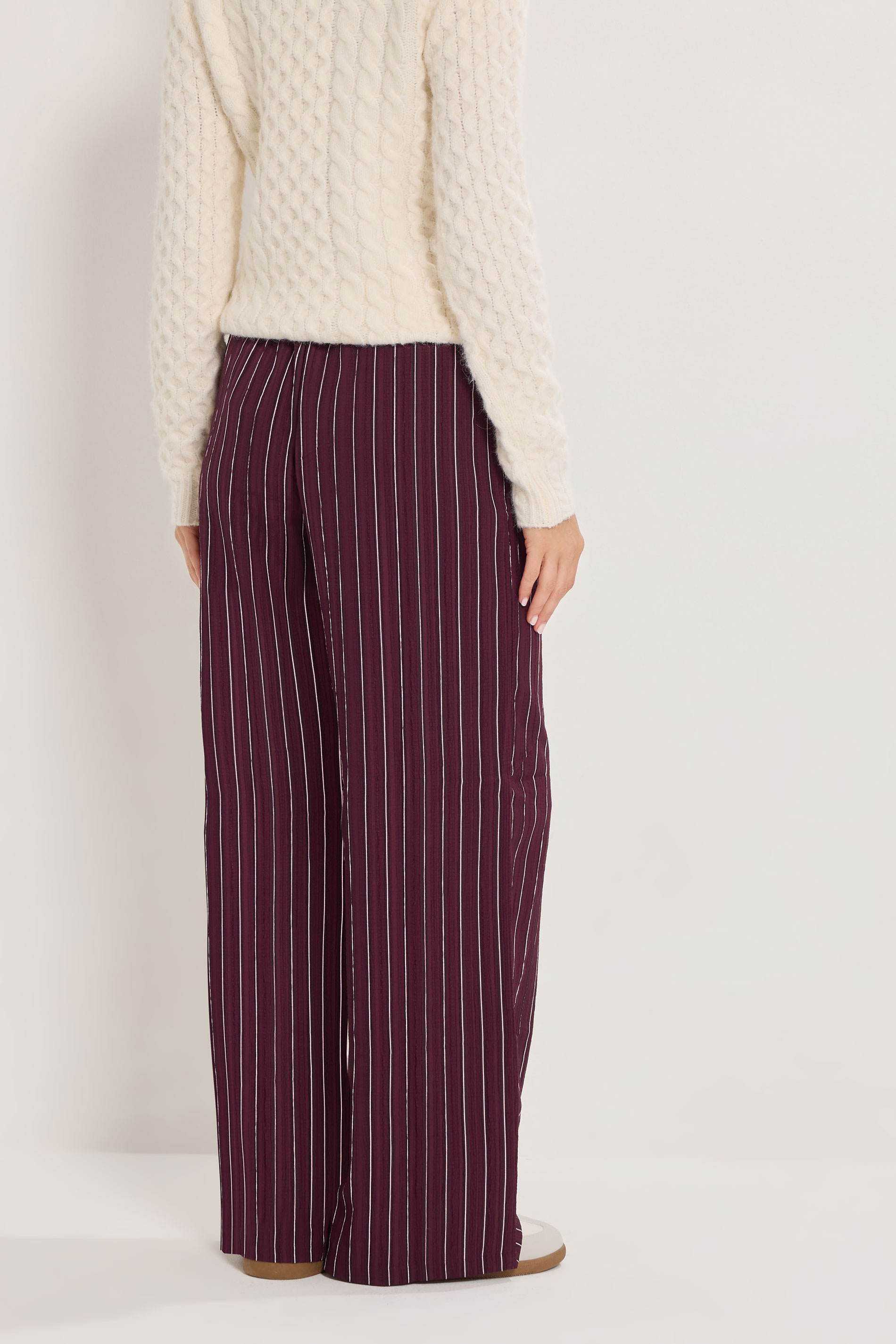 LTS Tall Burgundy Red Striped Wide Leg Trousers | Long Tall Sally 2