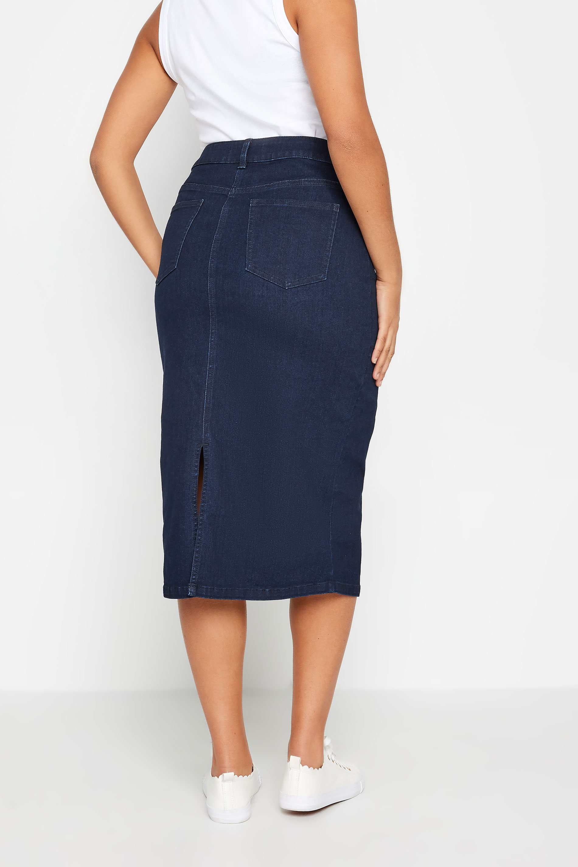 M&Co Indigo Blue Dark Wash Denim Midi Skirt | M&Co 3