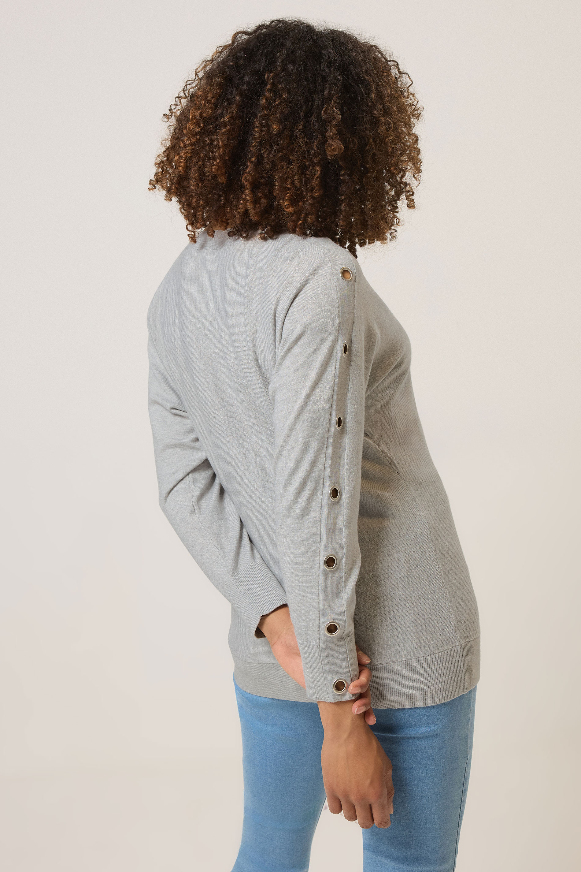 M&Co Grey Marl Batwing Eyelet Jumper | M&Co 4
