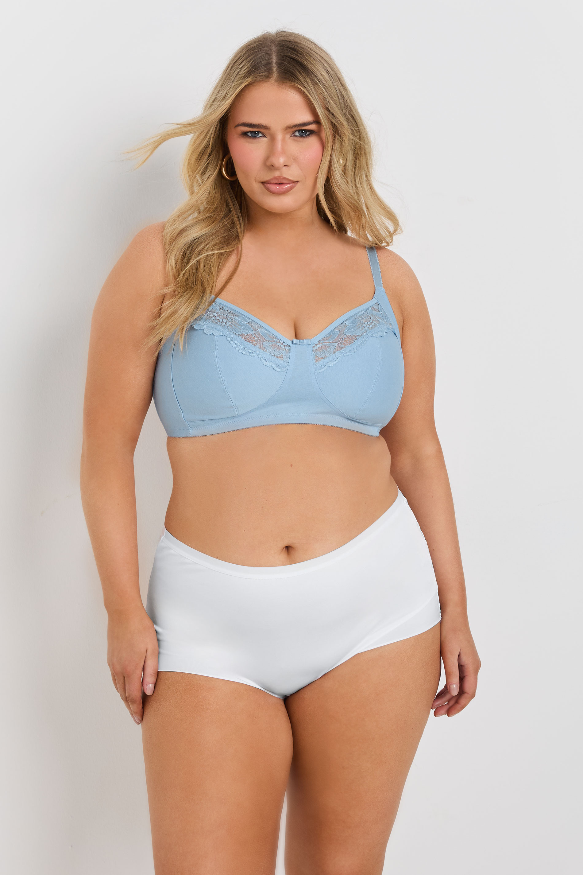 YOURSET 2 PACK Curve Blue & White Cotton Lace Trim Non-Padded Non-Wired Bralettes | Yours Clothing 4