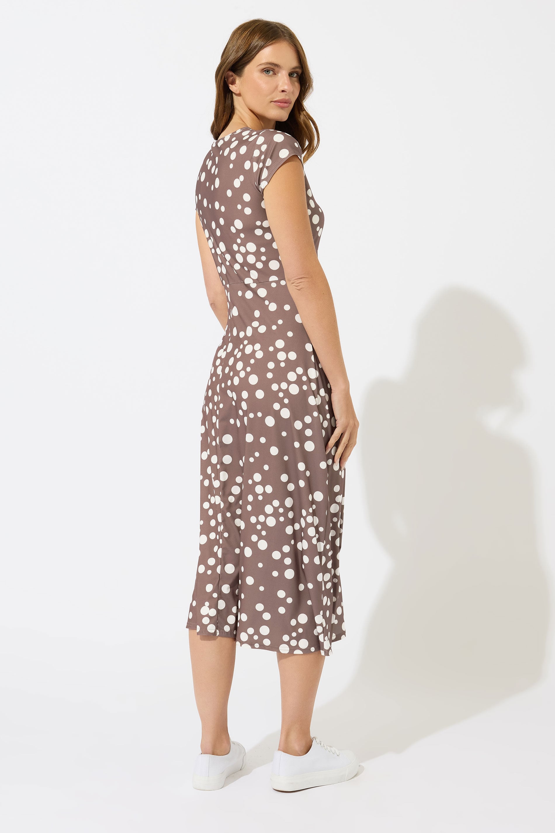 M&Co Mocha Brown Polka Dot Side Twist Midi Dress | M&Co 5
