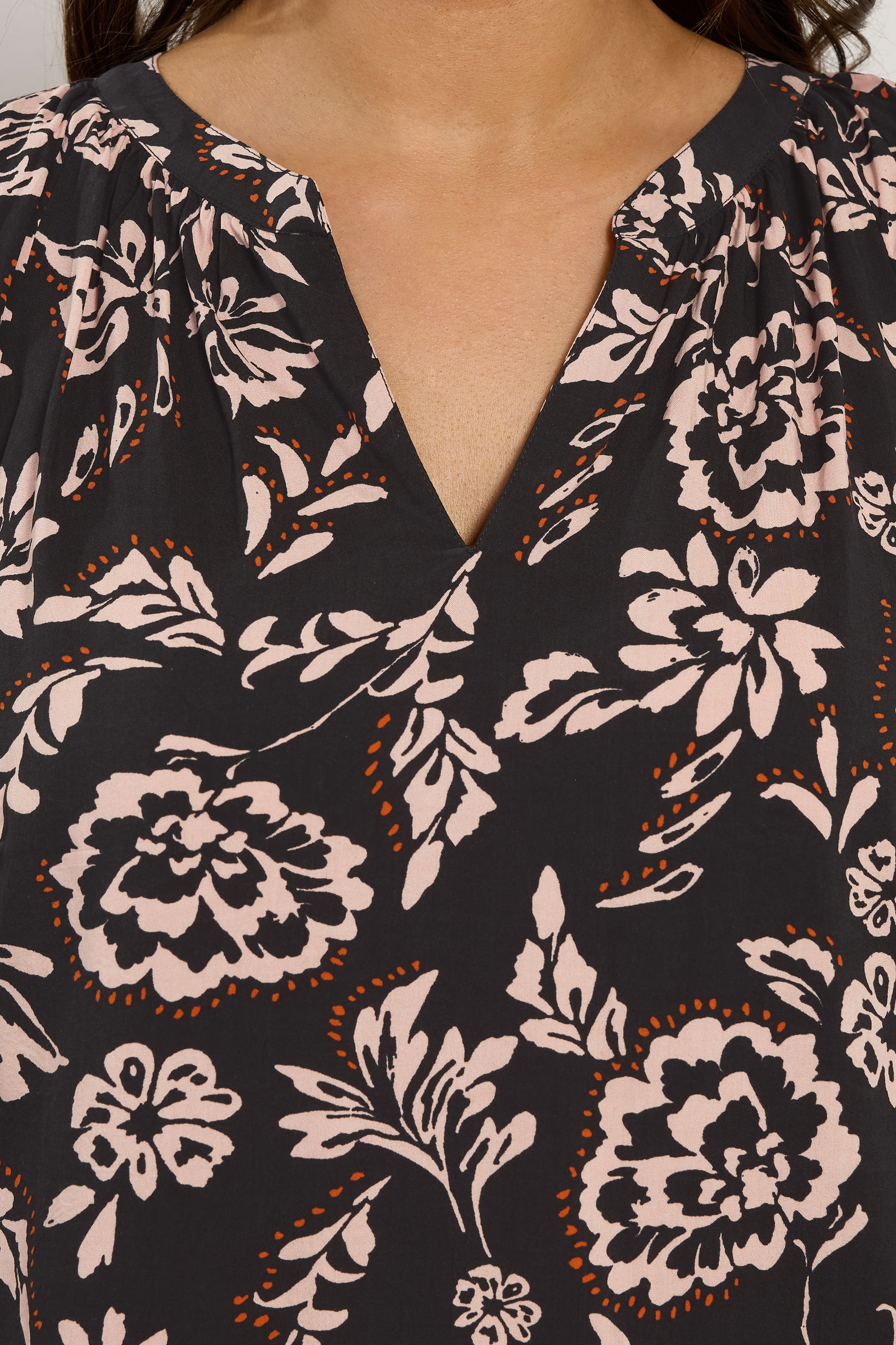 EVANS Plus Size Black Floral Notch Neck Blouse | Evans 4