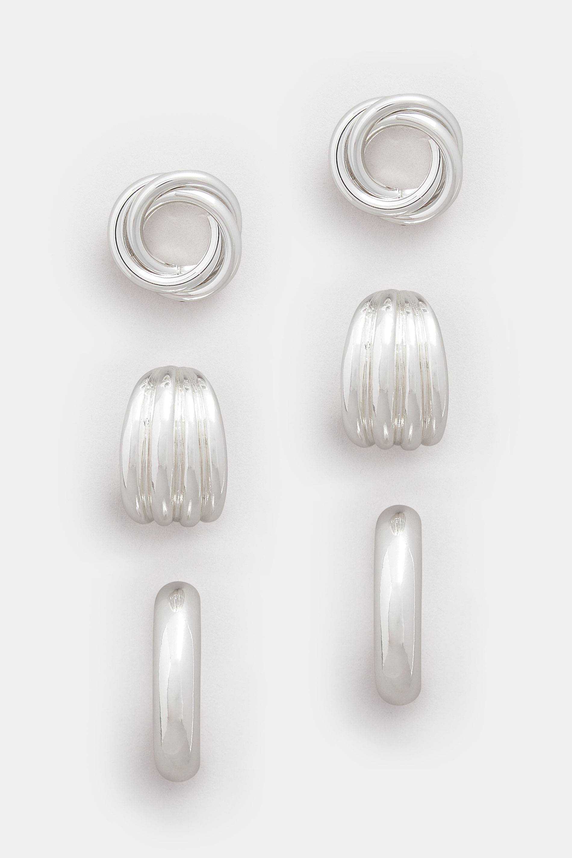 YOURSET 3 PACK Silver Tone Twist Hoop Earrings | Yours Clothing 3