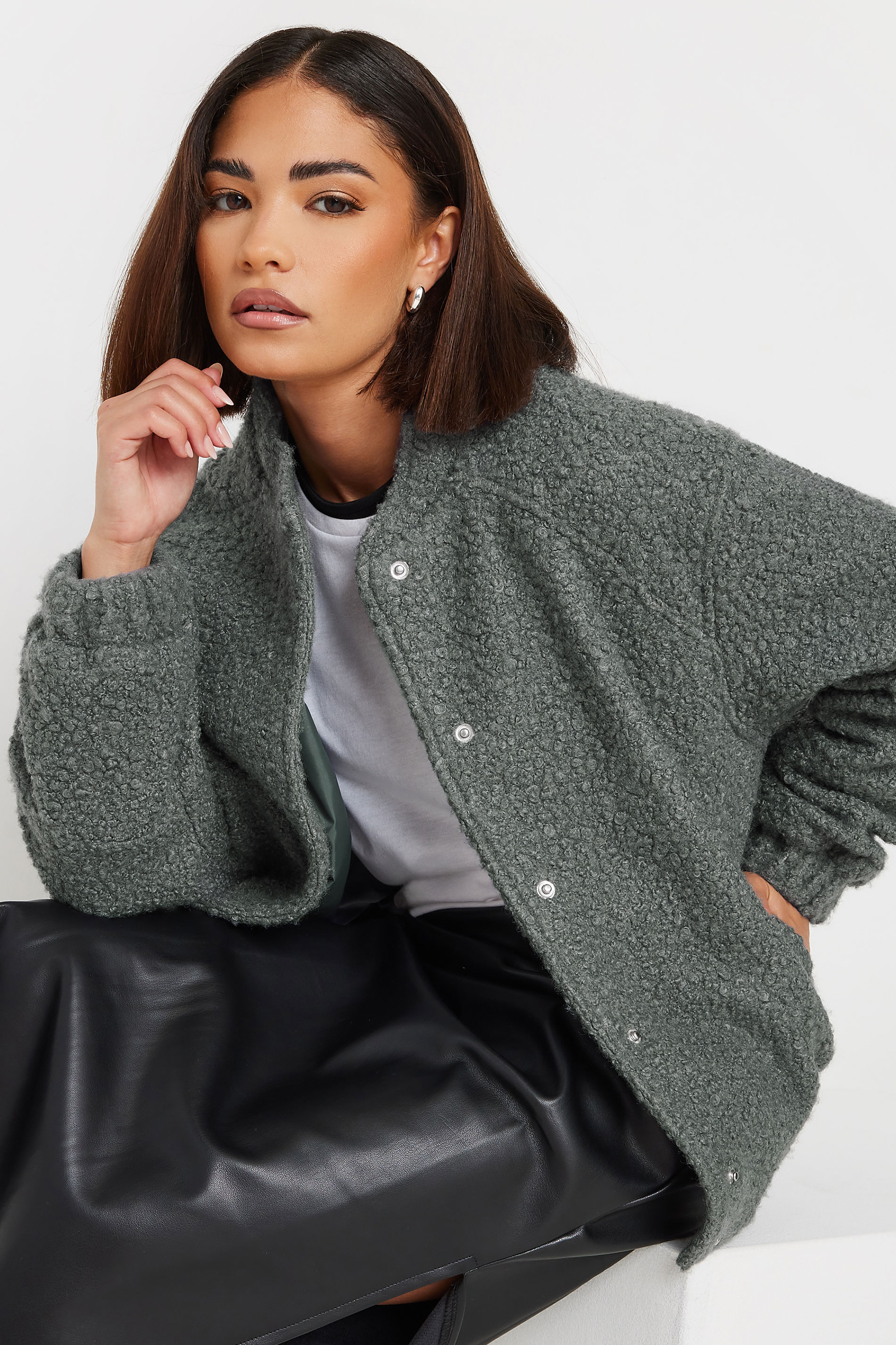 PixieGirl Petite Women's Grey Boucle Bomber Jacket | PixieGirl 3