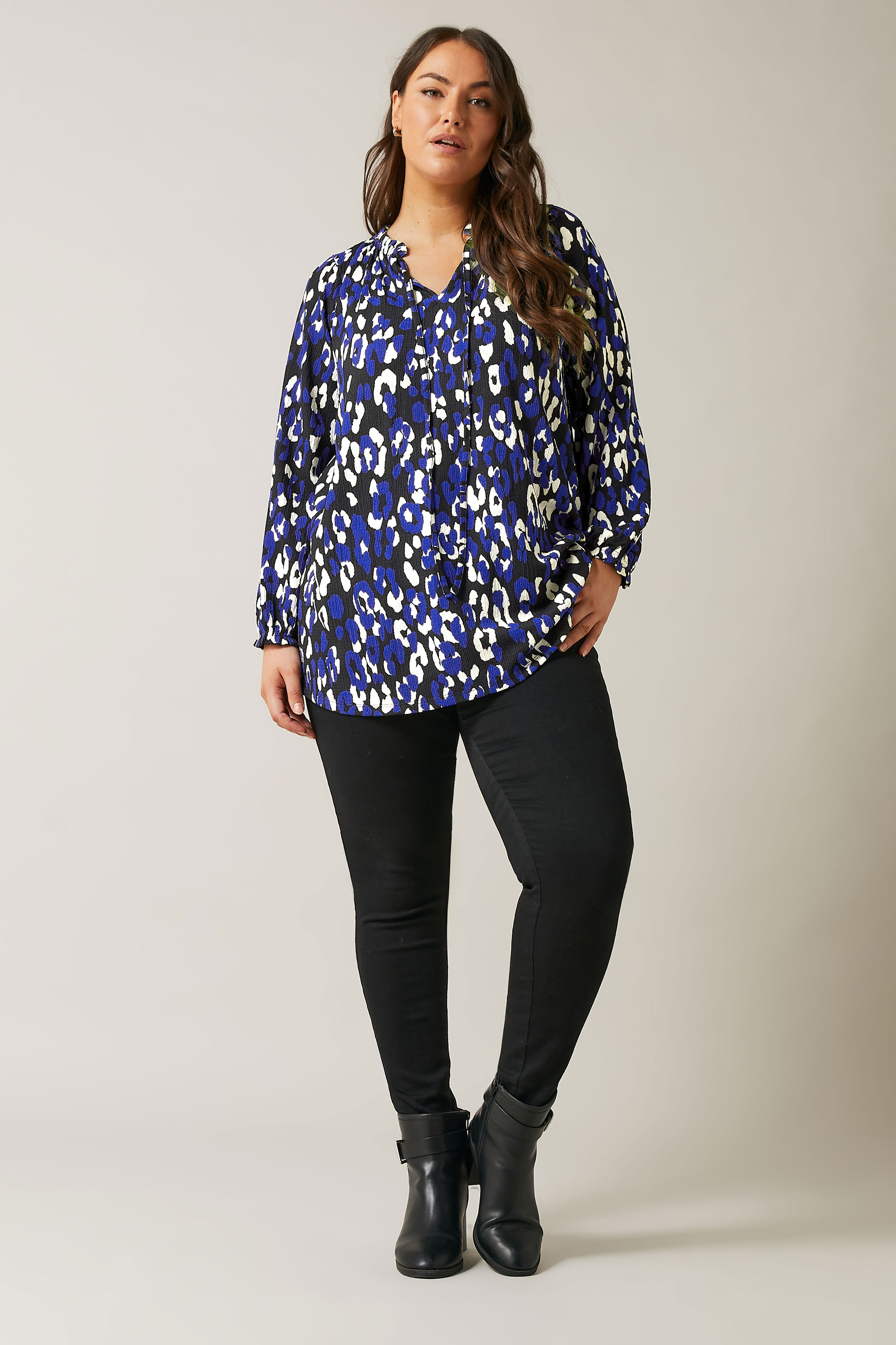 EVANS Plus Size Blue Animal Print Jersey Crepe Blouse | Evans 2