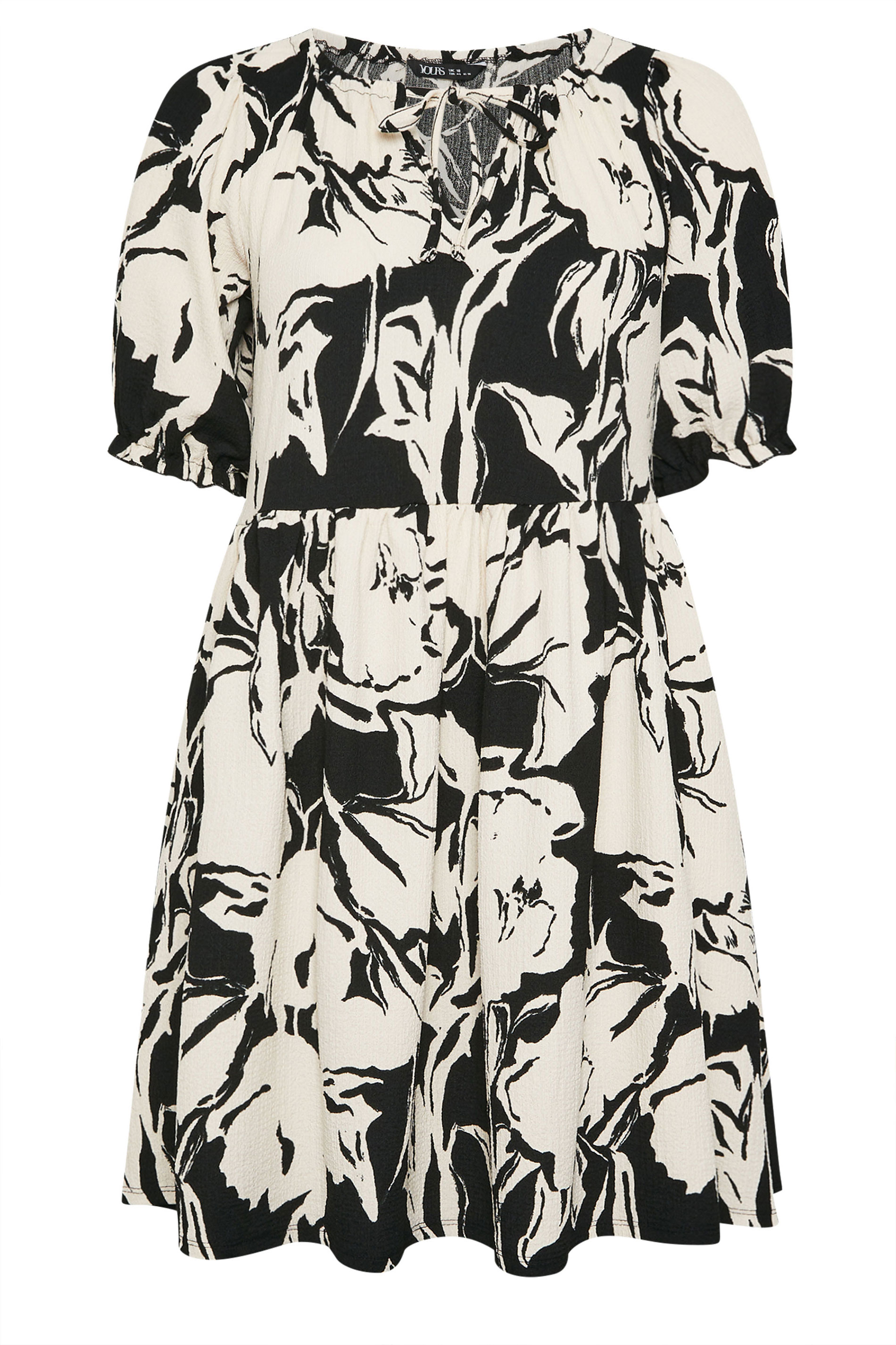 YOURS Plus Size Black Abstract Print Tie Neck Mini Dress | Yours Clothing 5