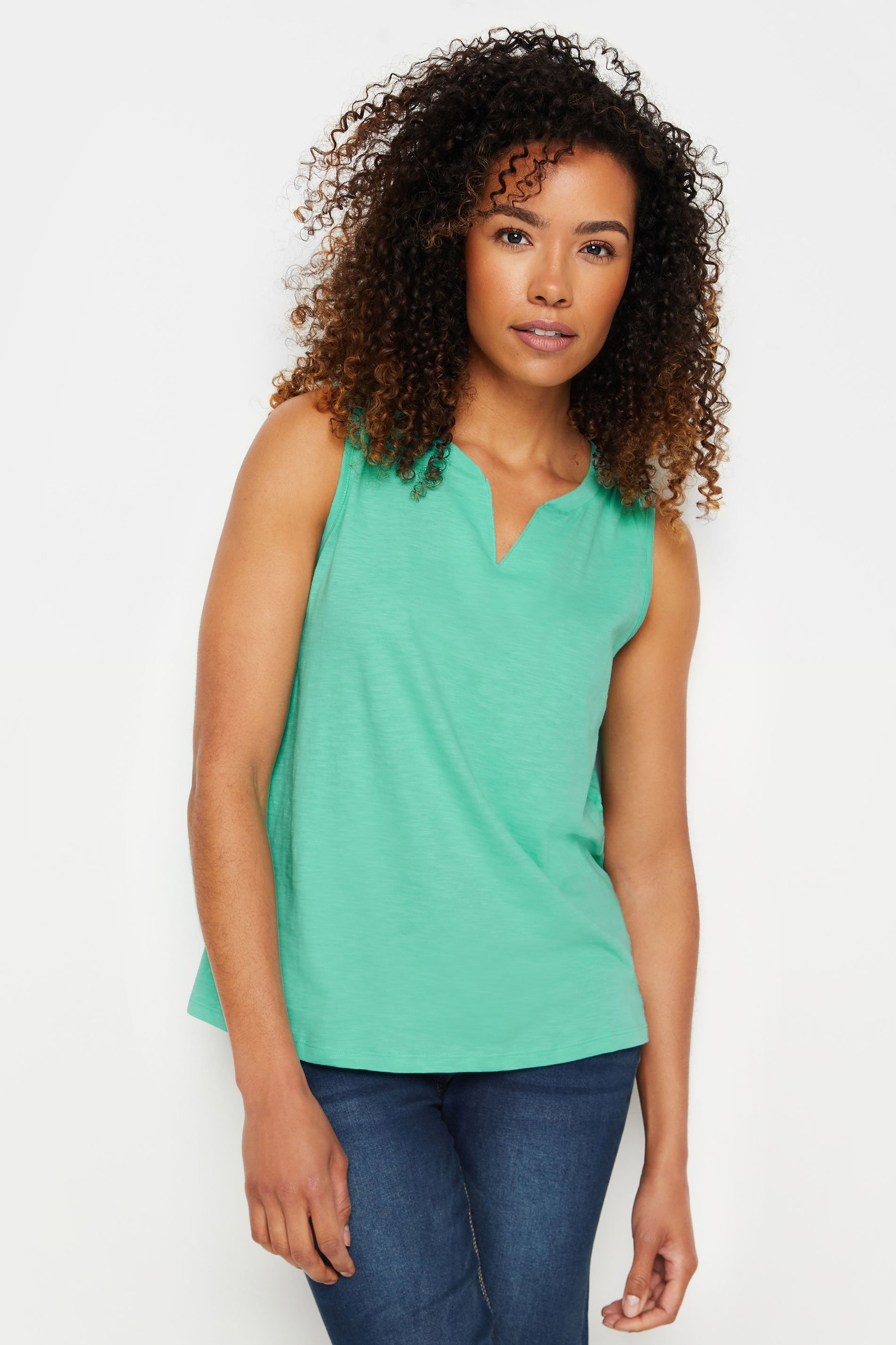 M&Co 2 Pack White & Green Notch Neck Sleeveless Cotton Tops | M&Co 2