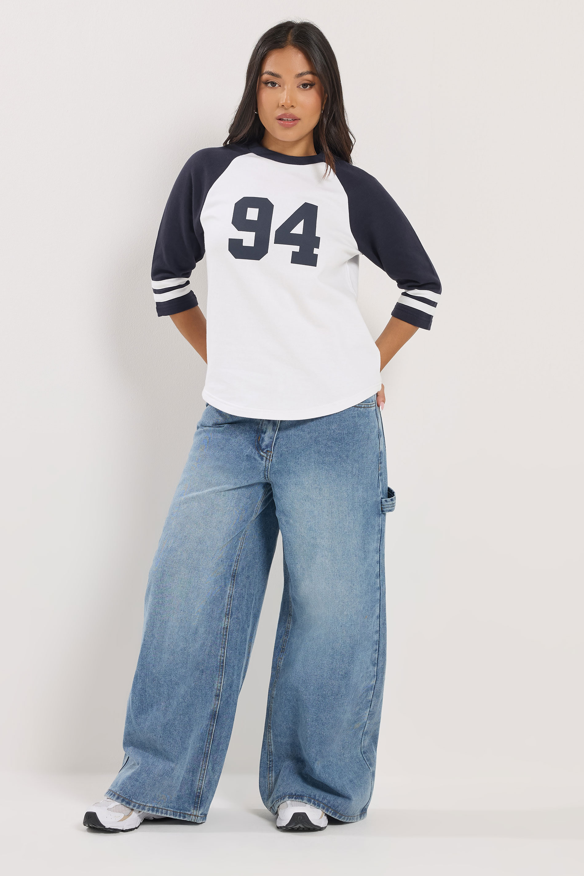 PixieGirl Petite Women's Navy Blue '94' Slogan Top | PixieGirl 1