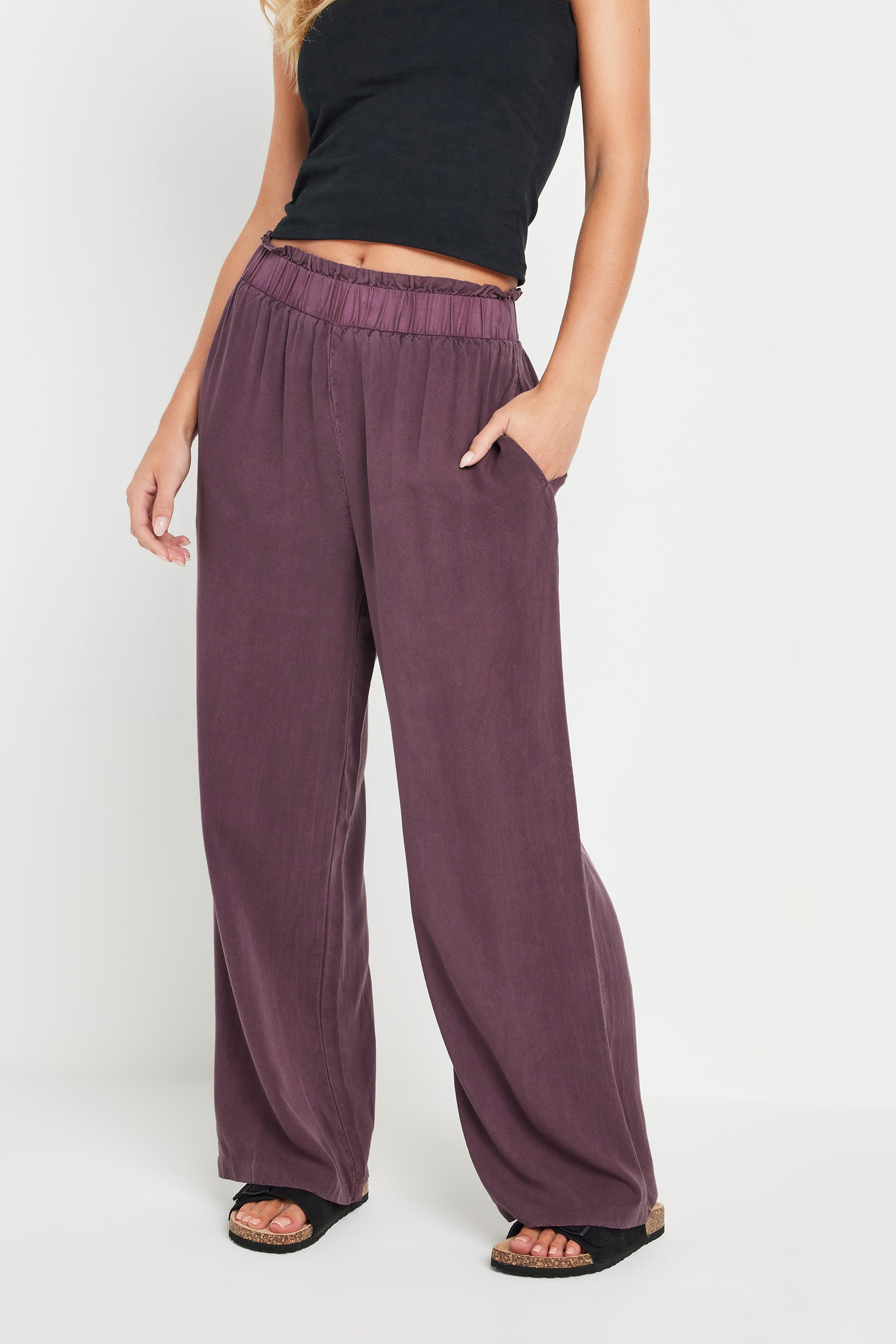 PixieGirl Petite Women's Purple Acid Wash Wide Leg Trousers | PixieGirl 1