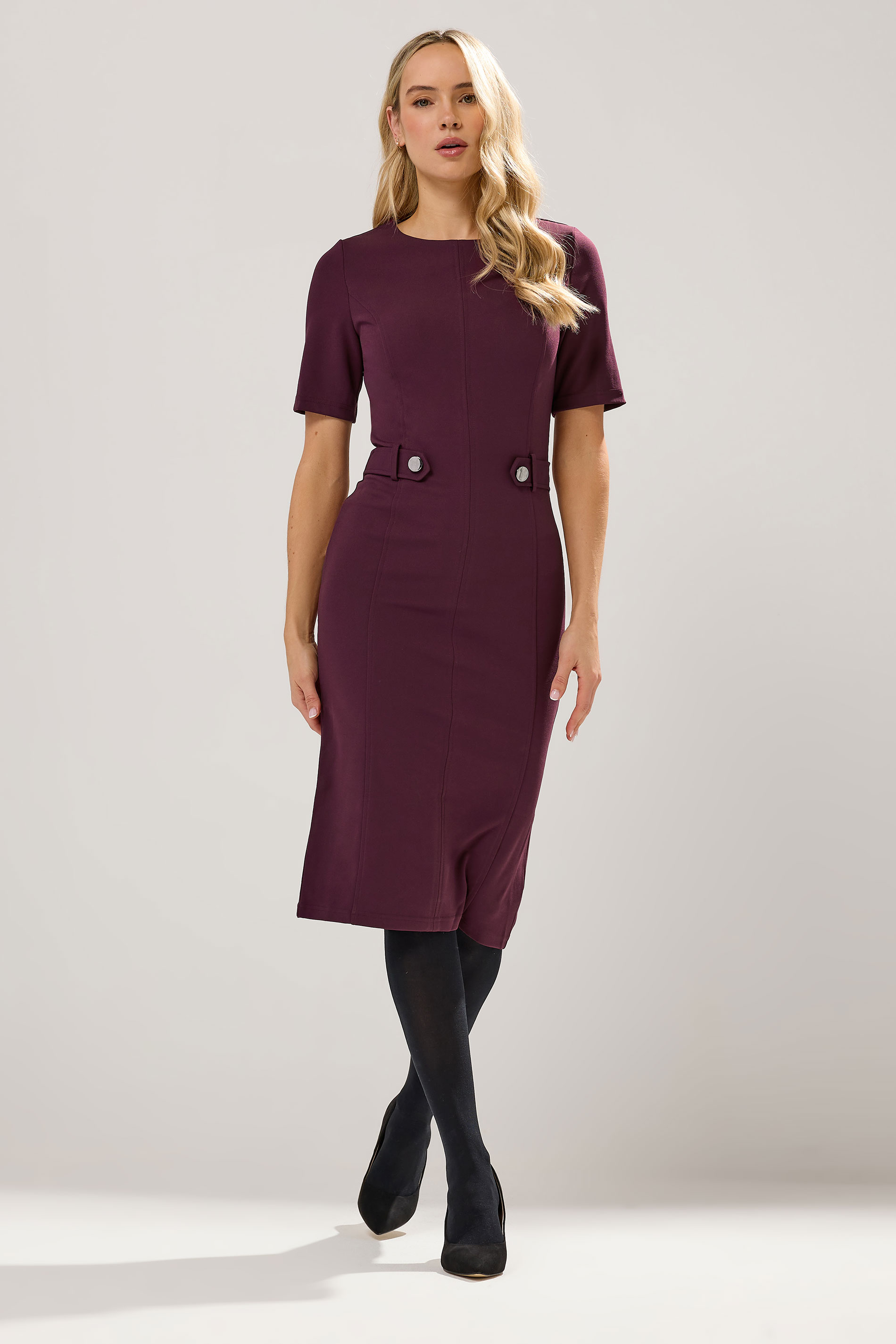 LTS Tall Berry Red Tailored Button Midi Dress | Long Tall Sally 3