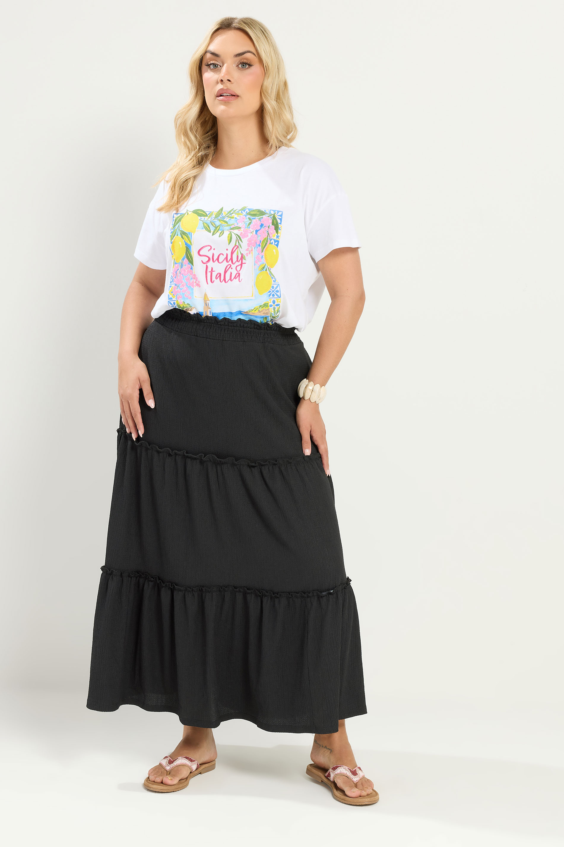 YOURS Plus Size Black Tiered Maxi Skirt | Yours Clothing 1