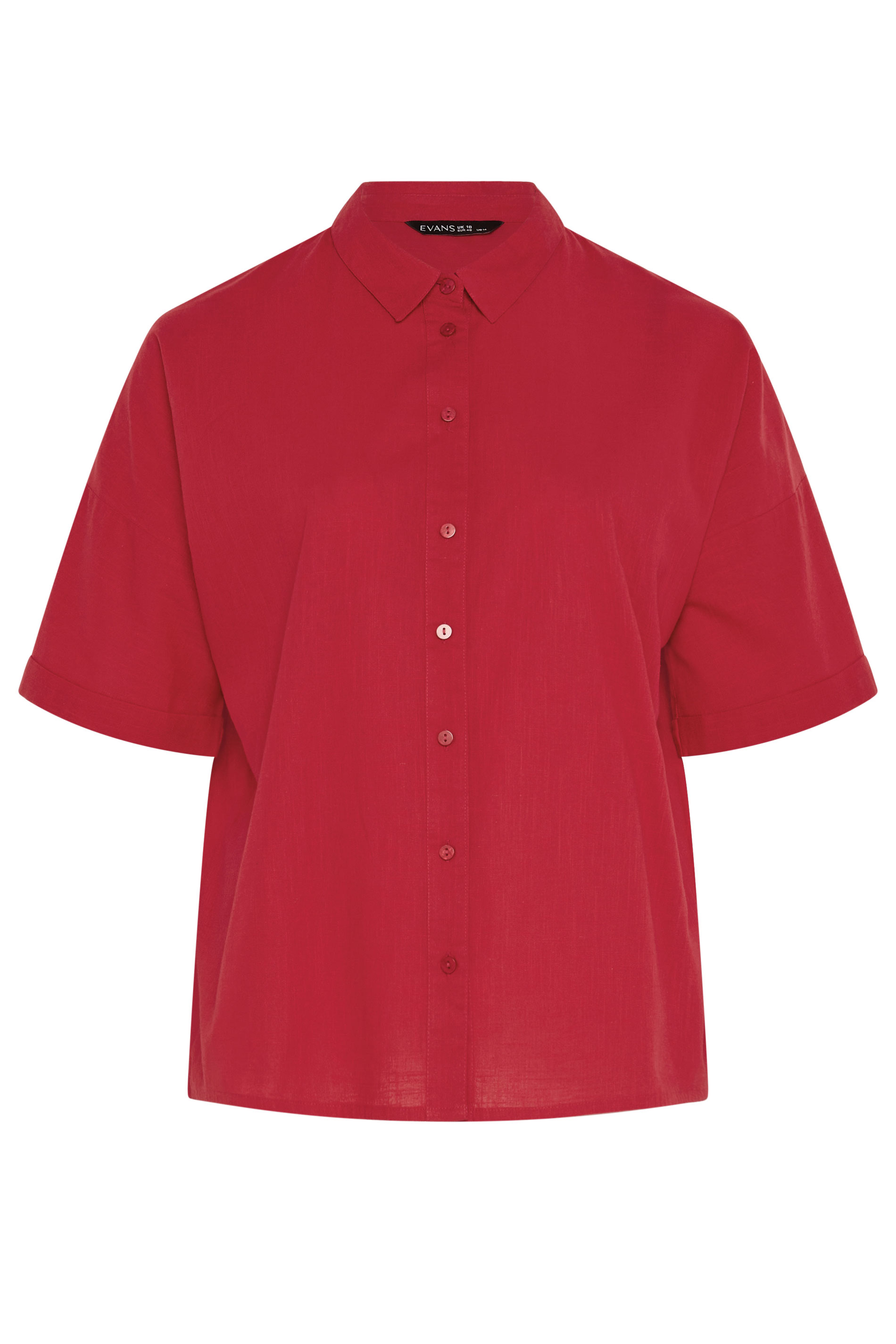 EVANS Plus Size Red Cotton Boxy Collard Shirt | Evans  5