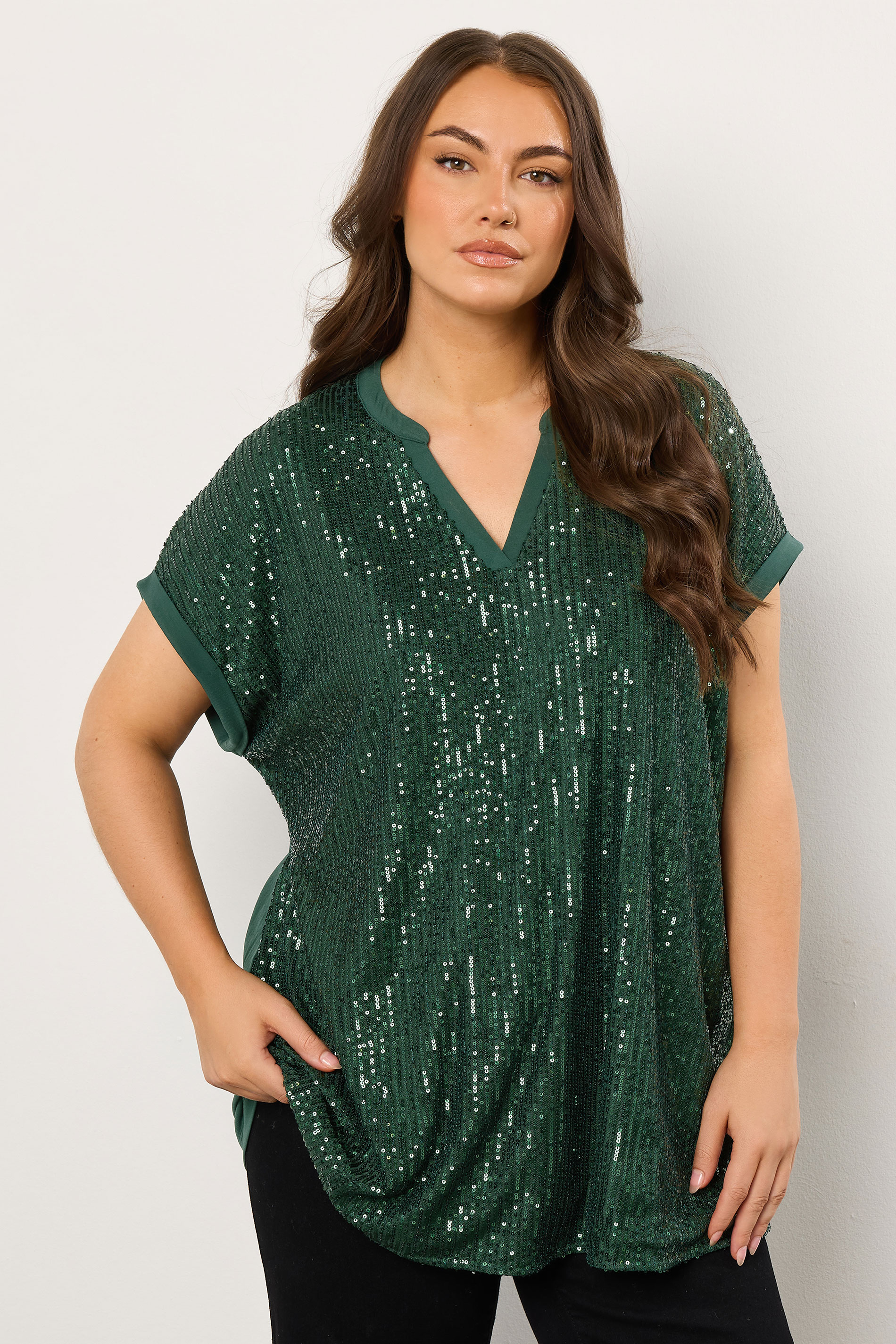 EVANS Plus Size Green Sequin Embellished Top | Evans 3
