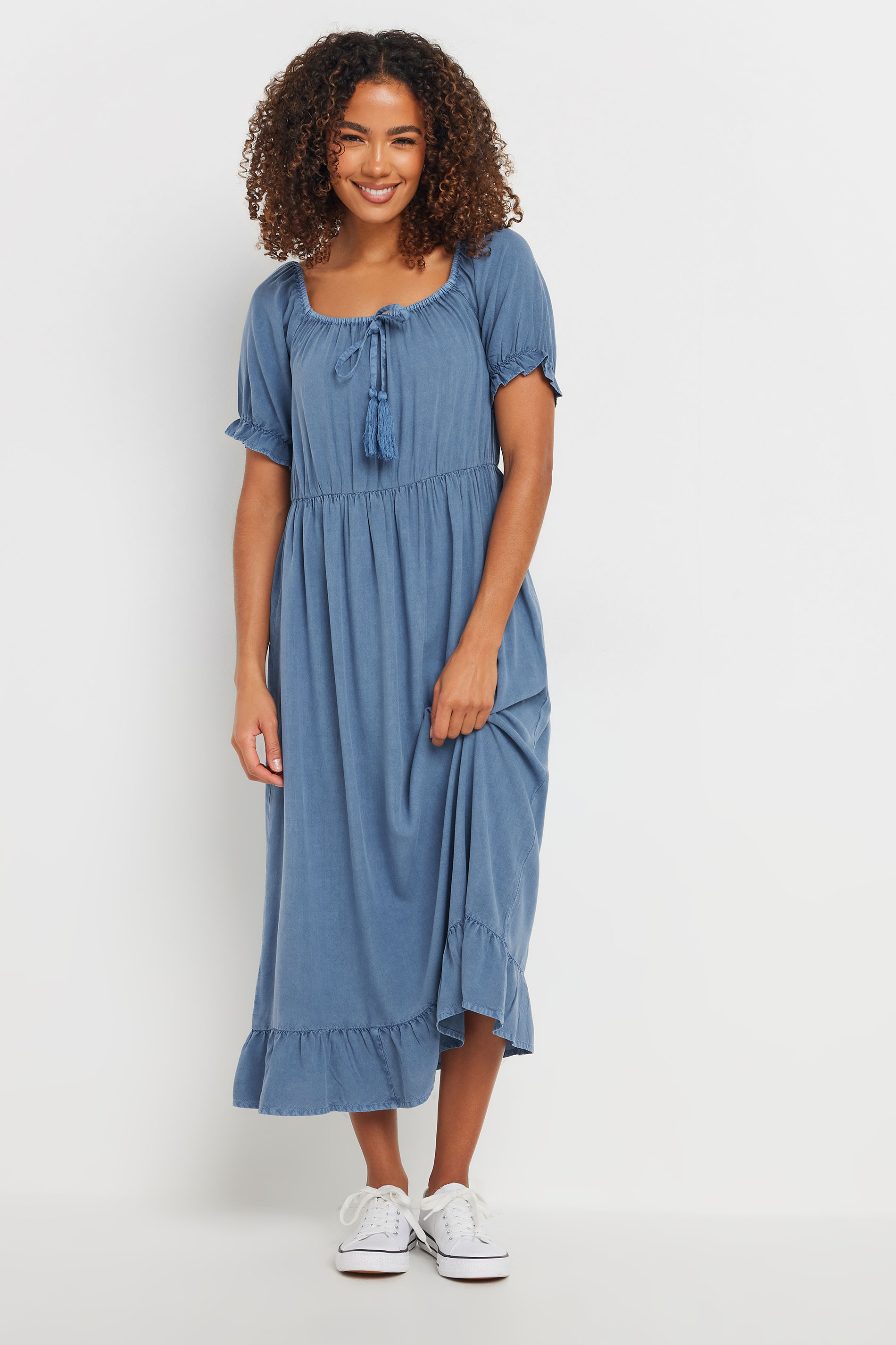 M&Co Blue Tassel Detail Smock Dress | M&Co 1