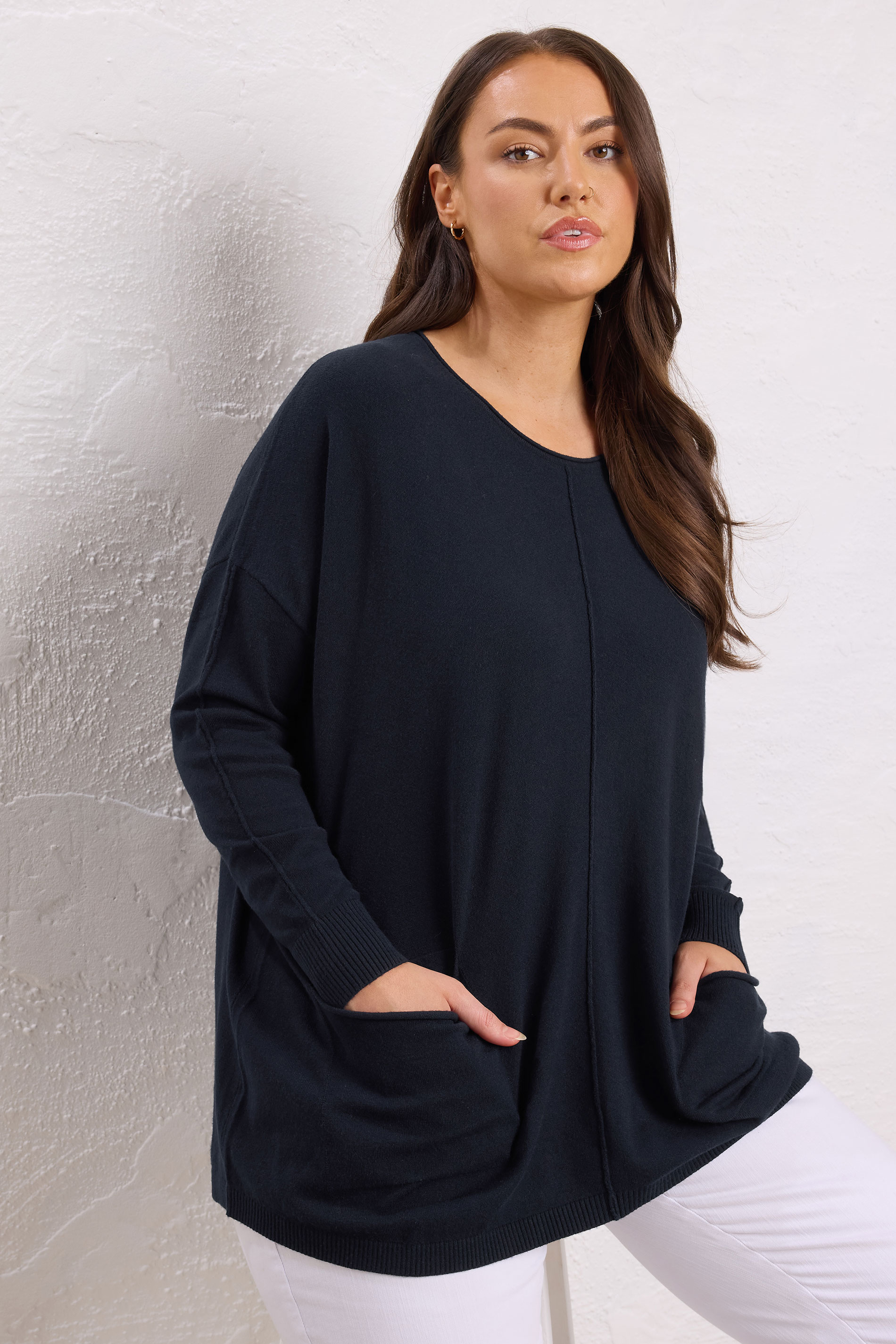 EVANS Plus Size Navy Blue Soft Touch Front Seam Jumper | Evans 1