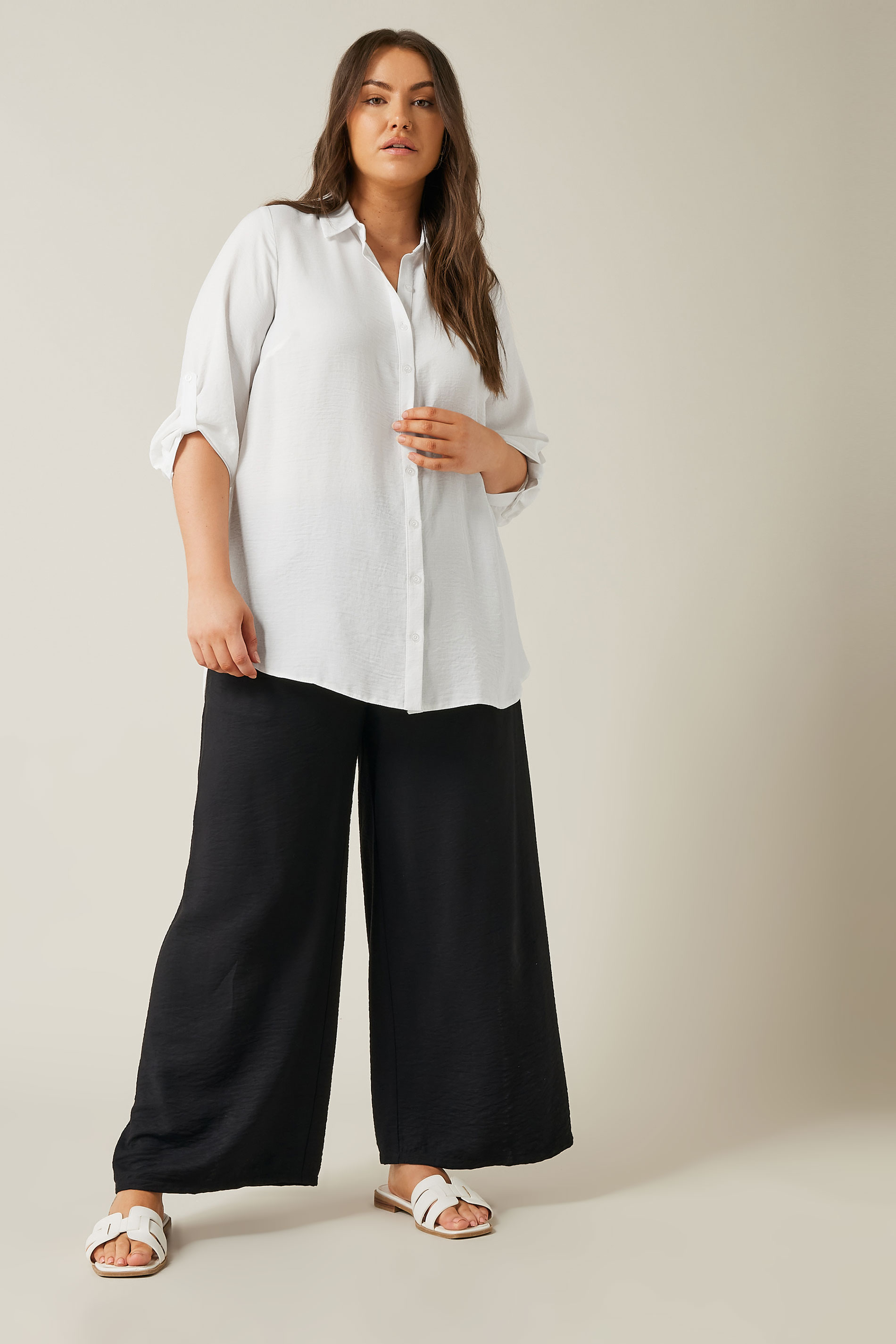 EVANS Plus Size White Tab Sleeve Shirt | Evans 2