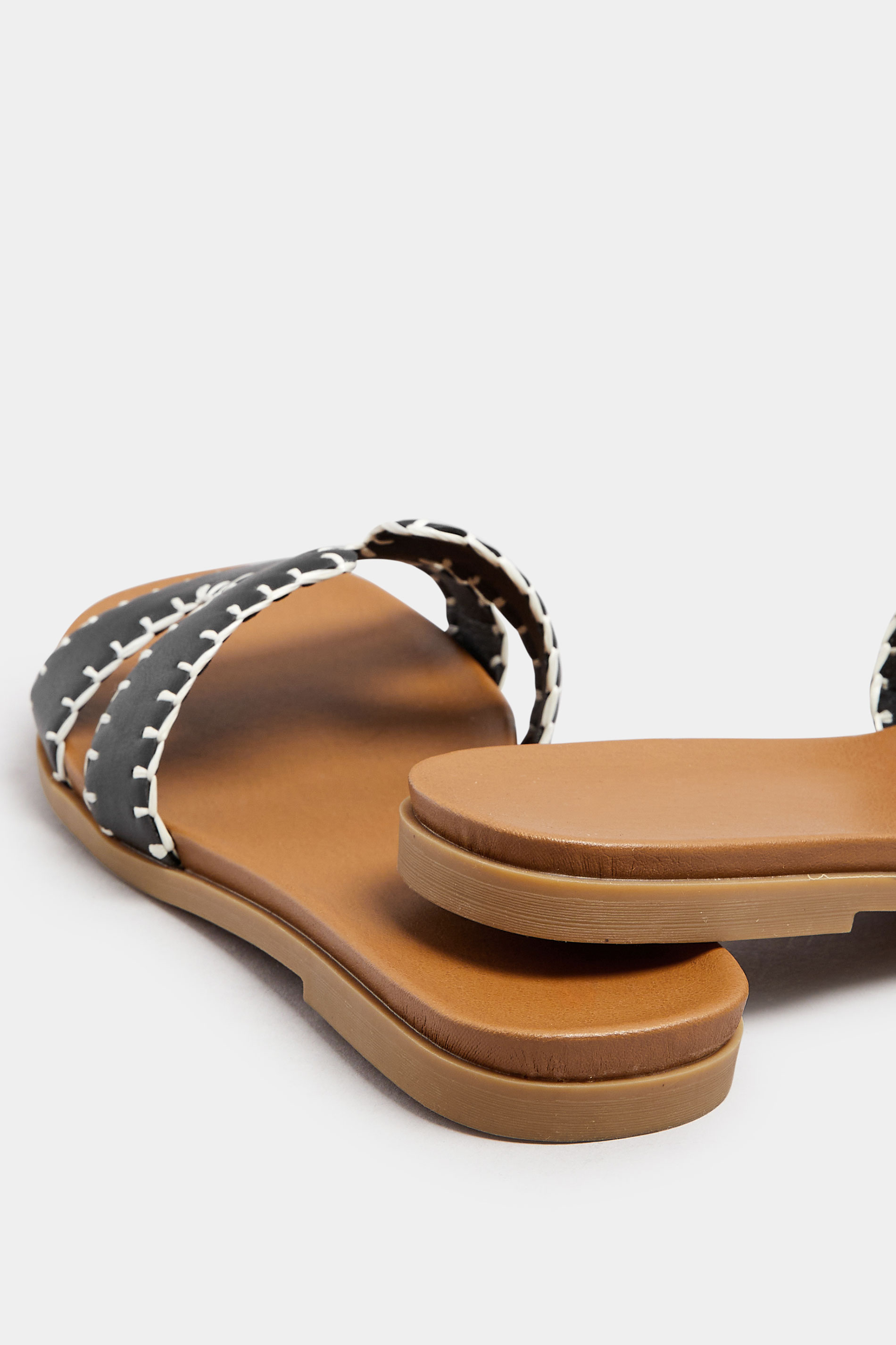 Black Faux Leather Stitched Mule Sandals In Extra Wide EEE Fit | Yours Clothing 4