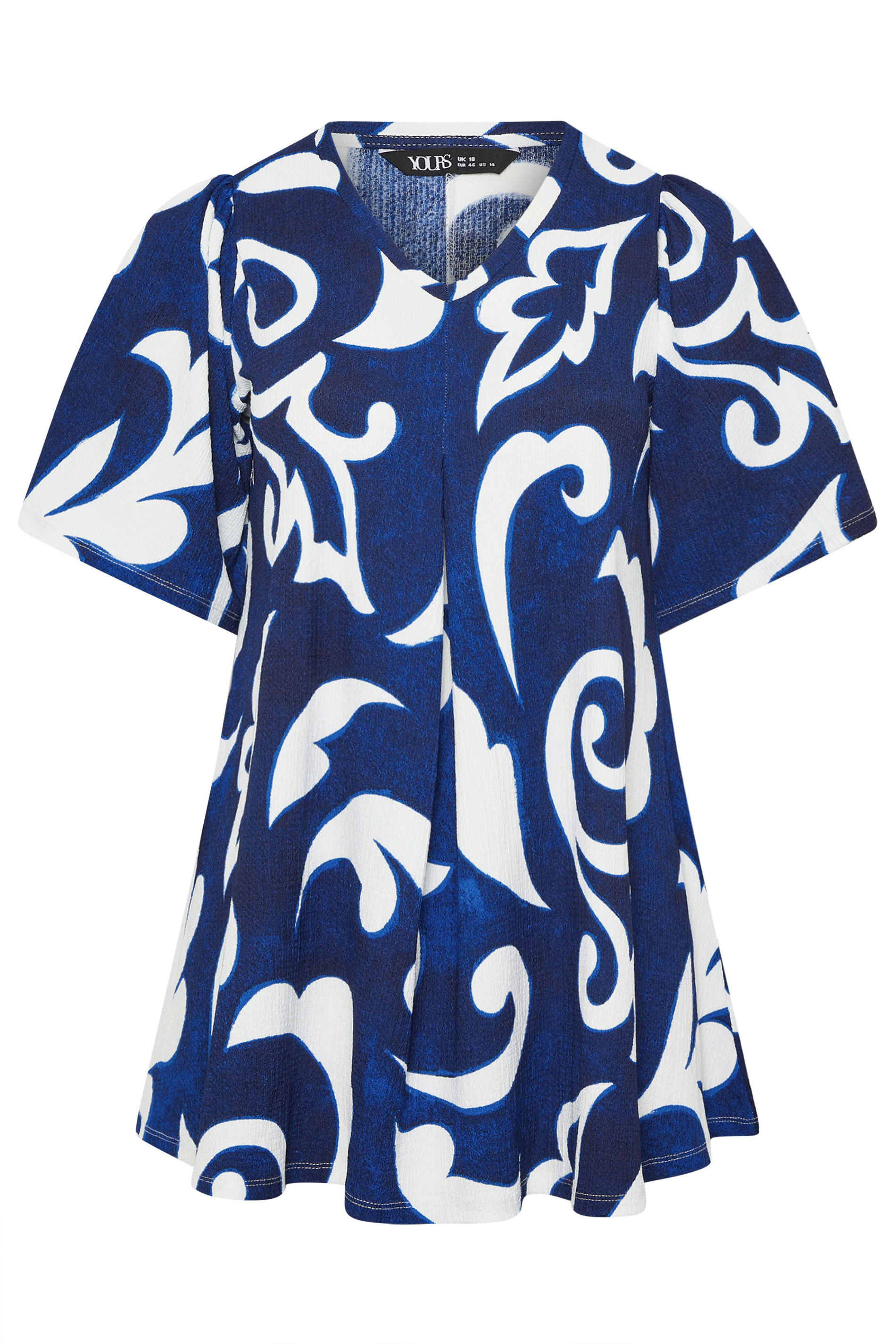YOURS Plus Size Blue Abstract Textured Pleat Front Top | Yours Clothing  5